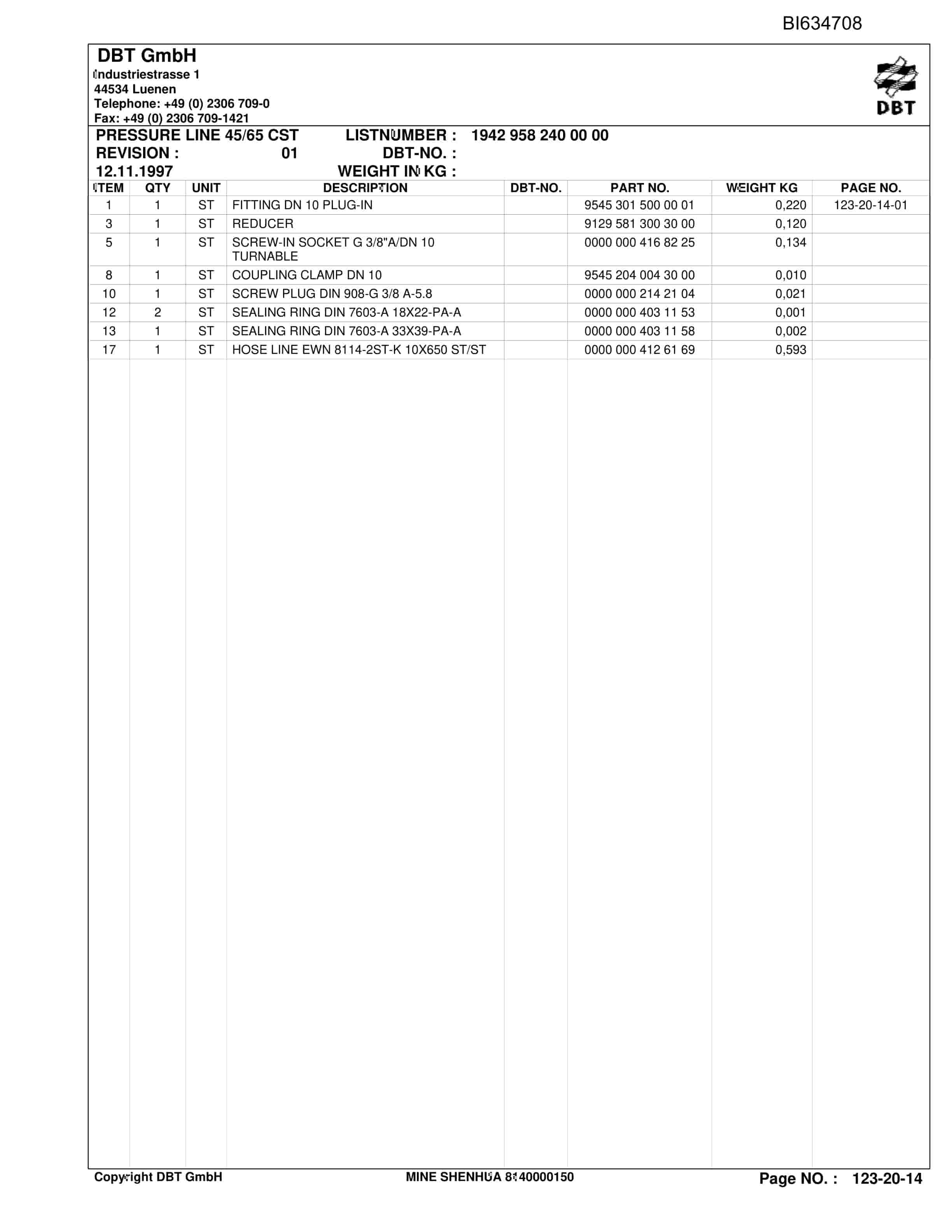 Bucyrus SHENHUA, SH-AFC PF 6-1142 Parts Catalog BI634708-2
