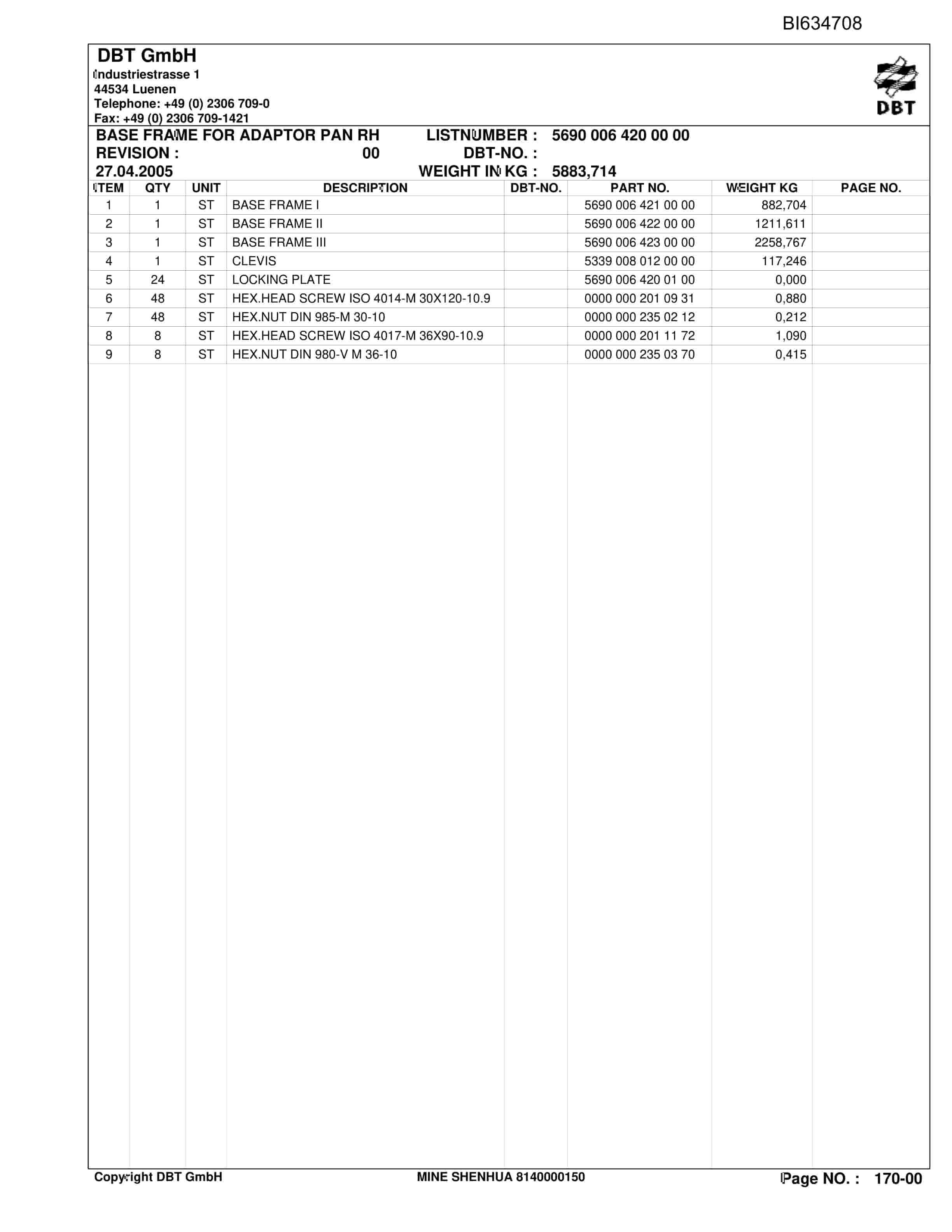 Bucyrus SHENHUA, SH-AFC PF 6-1142 Parts Catalog BI634708-5