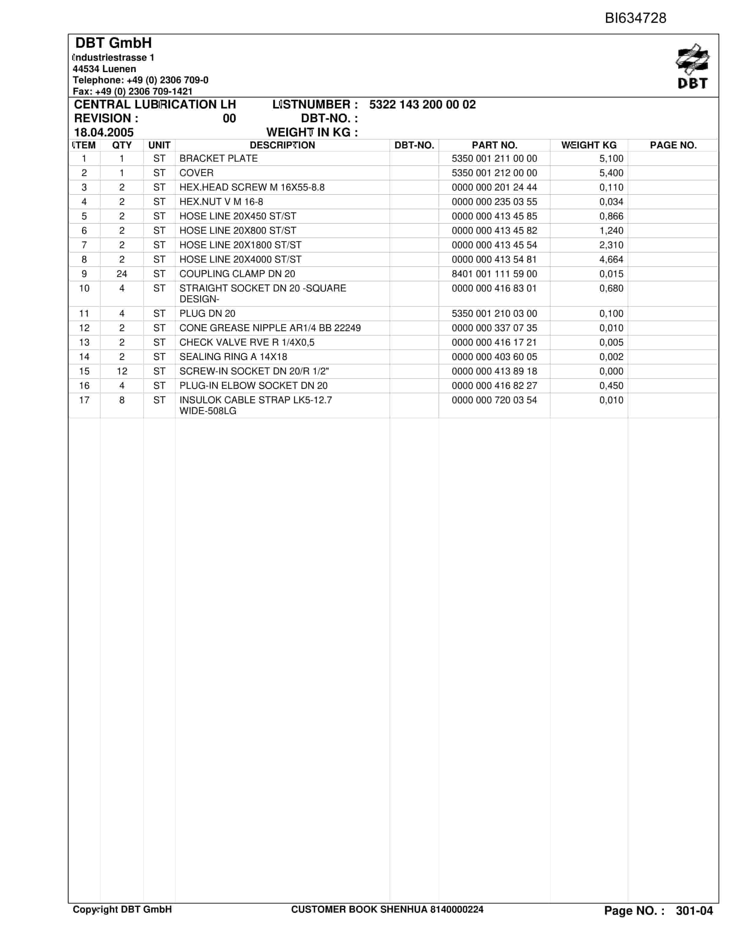 Bucyrus SHENHUA SH-AFC PF 6-1142 Parts Catalog BI634728-4