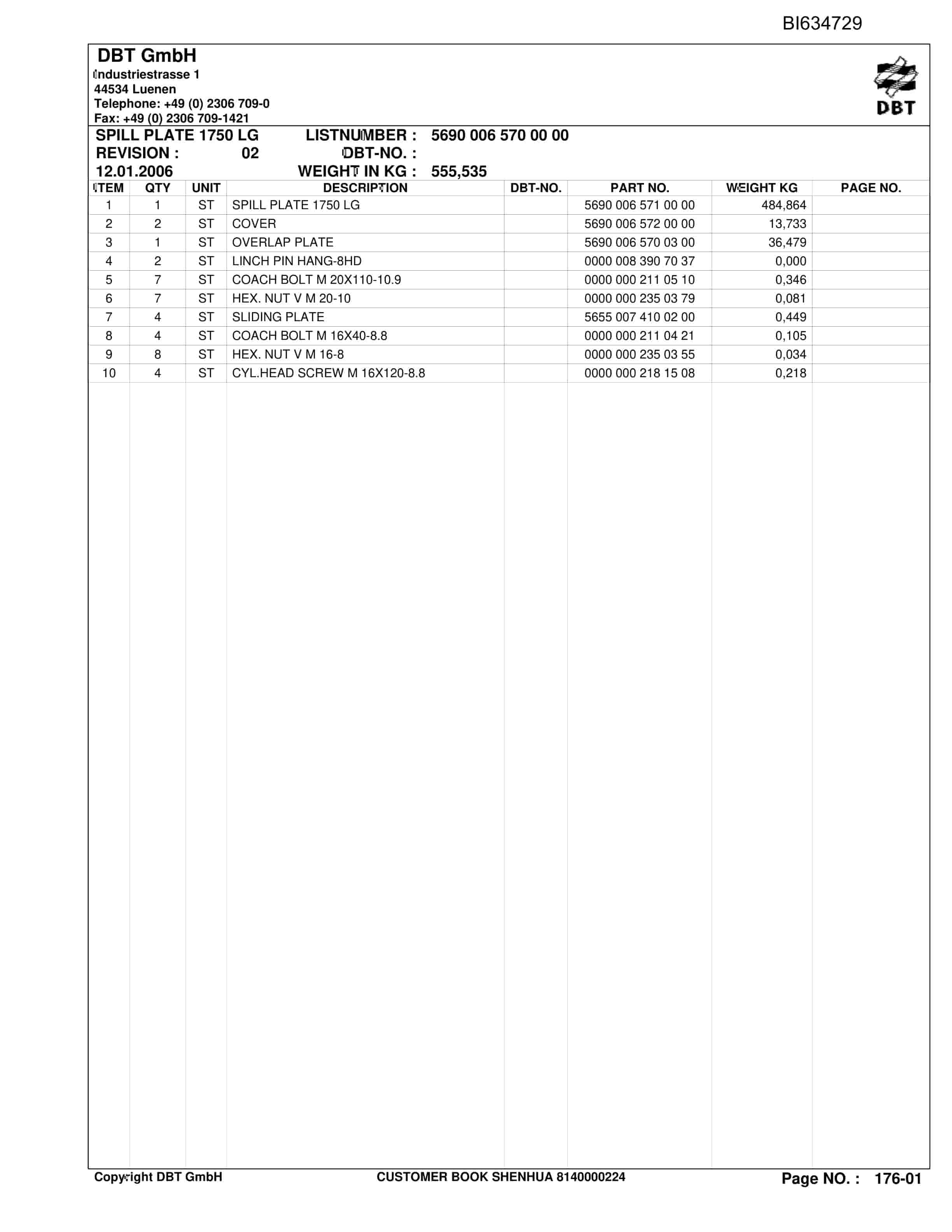 Bucyrus SHENHUA SH-AFC PF 6-1142 Parts Catalog BI634729-3