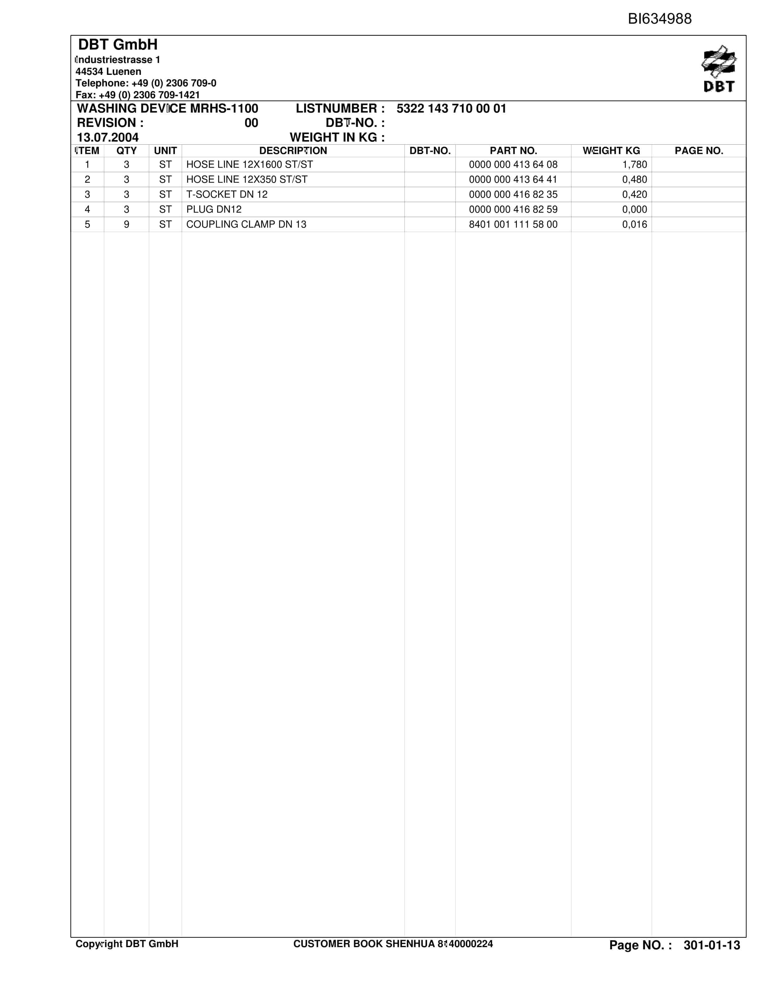 Bucyrus SHENHUA SH-AFC PF 6-1142 Parts Catalog BI634988-3