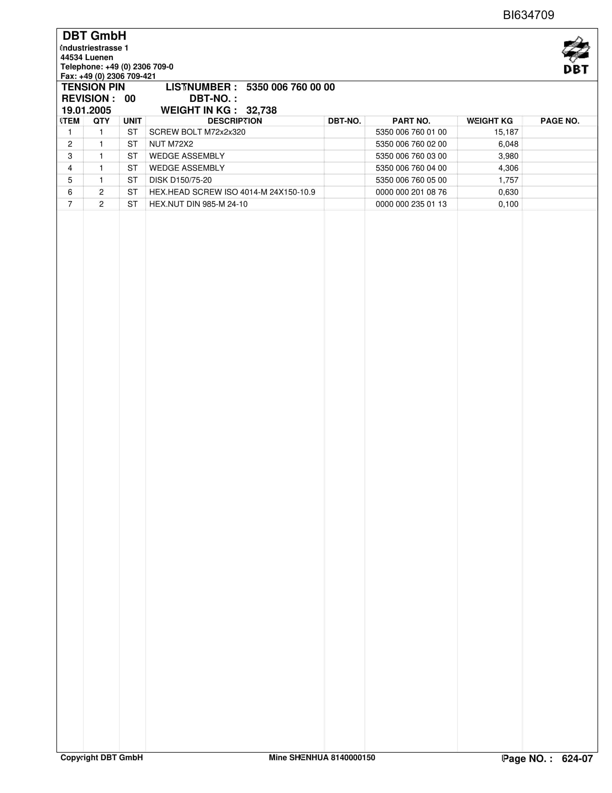 Bucyrus SHENUHA , Beam Stage Loader II Parts Catalog BI634709-5