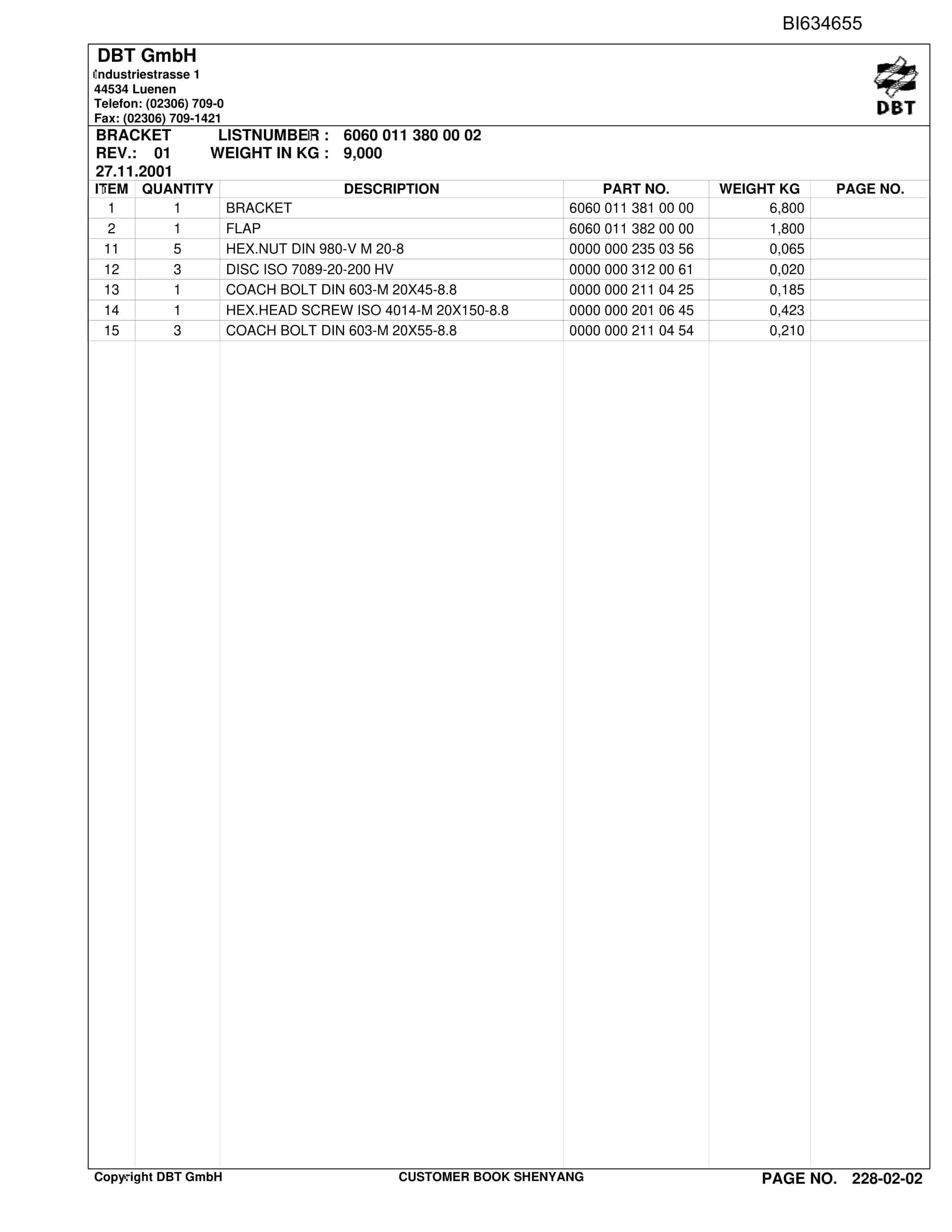 Bucyrus SHENYANG, GH-AFC PF 3-822 Parts Catalog BI634655-2