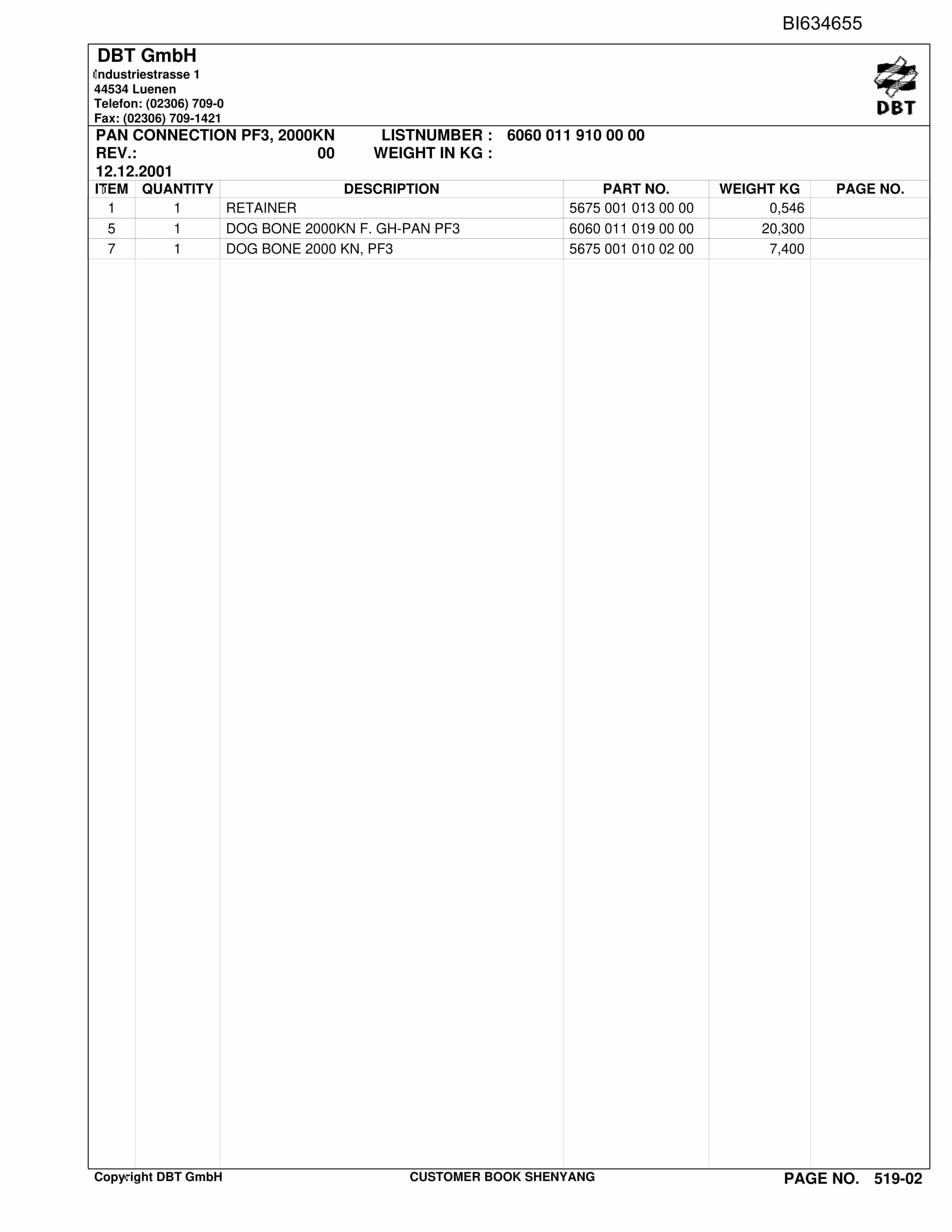 Bucyrus SHENYANG, GH-AFC PF 3-822 Parts Catalog BI634655-5