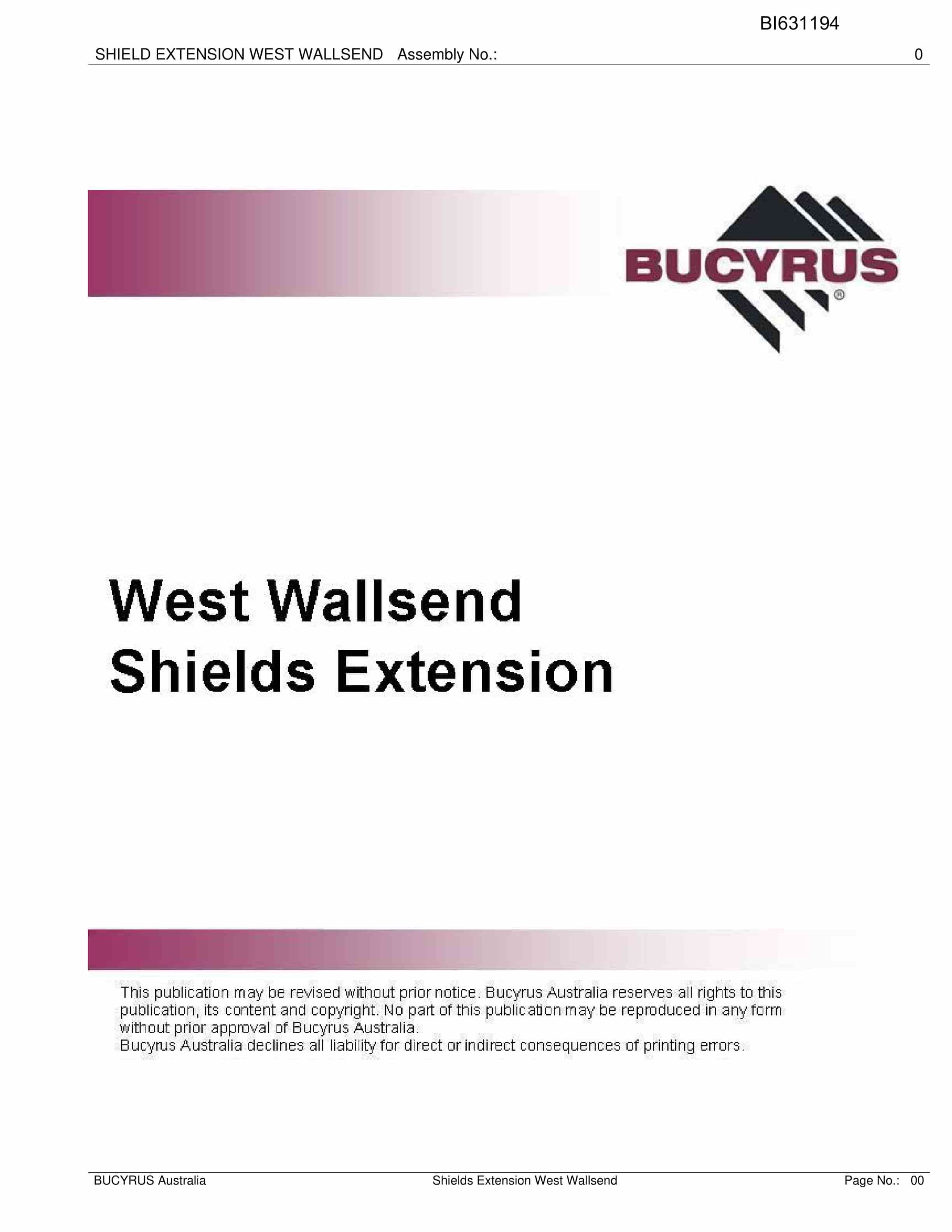 Bucyrus Shields Extension West Wallsend Parts Catalog BI631194