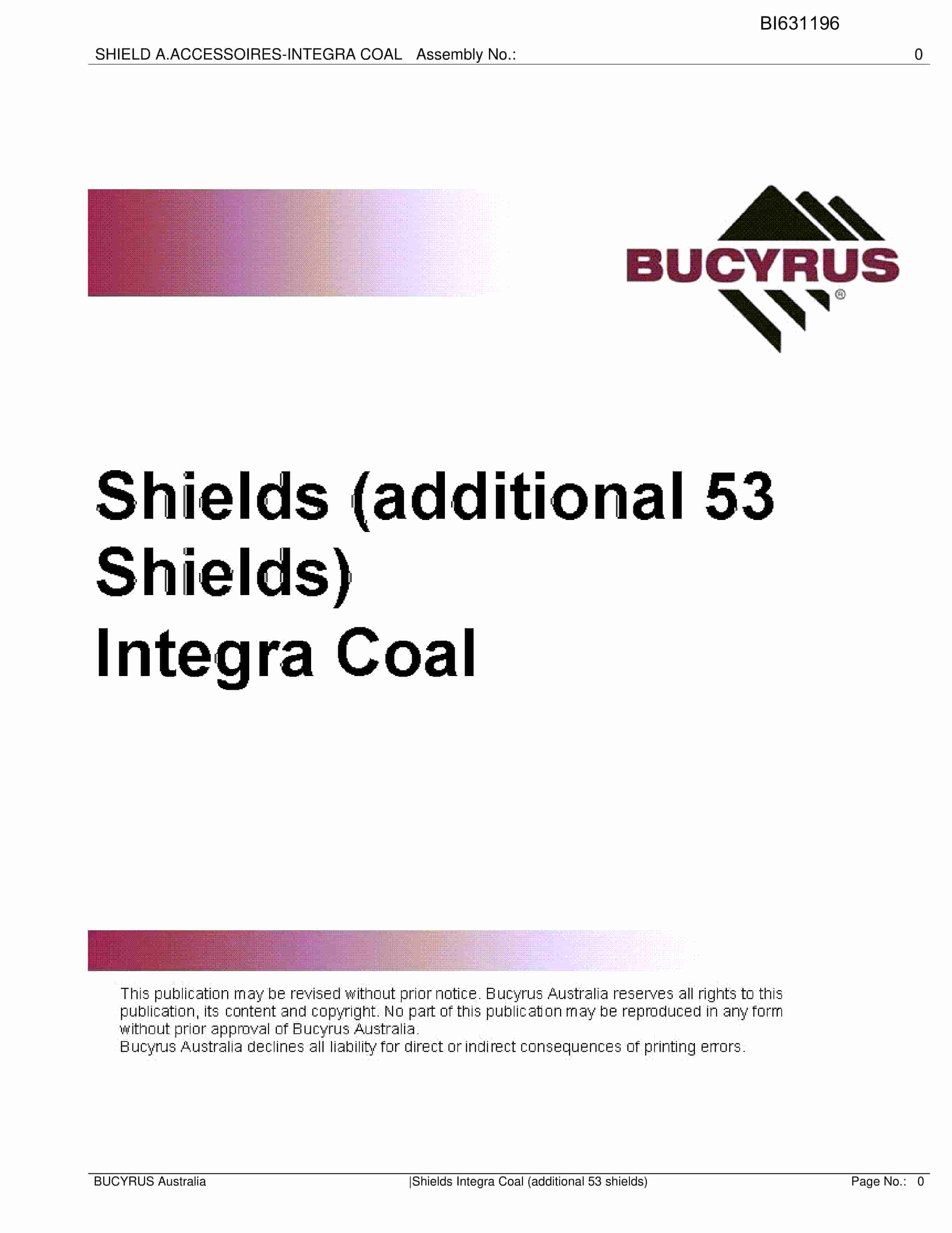Bucyrus Shields Integra Coal (Additional 53 Shields) Parts Catalog BI631196