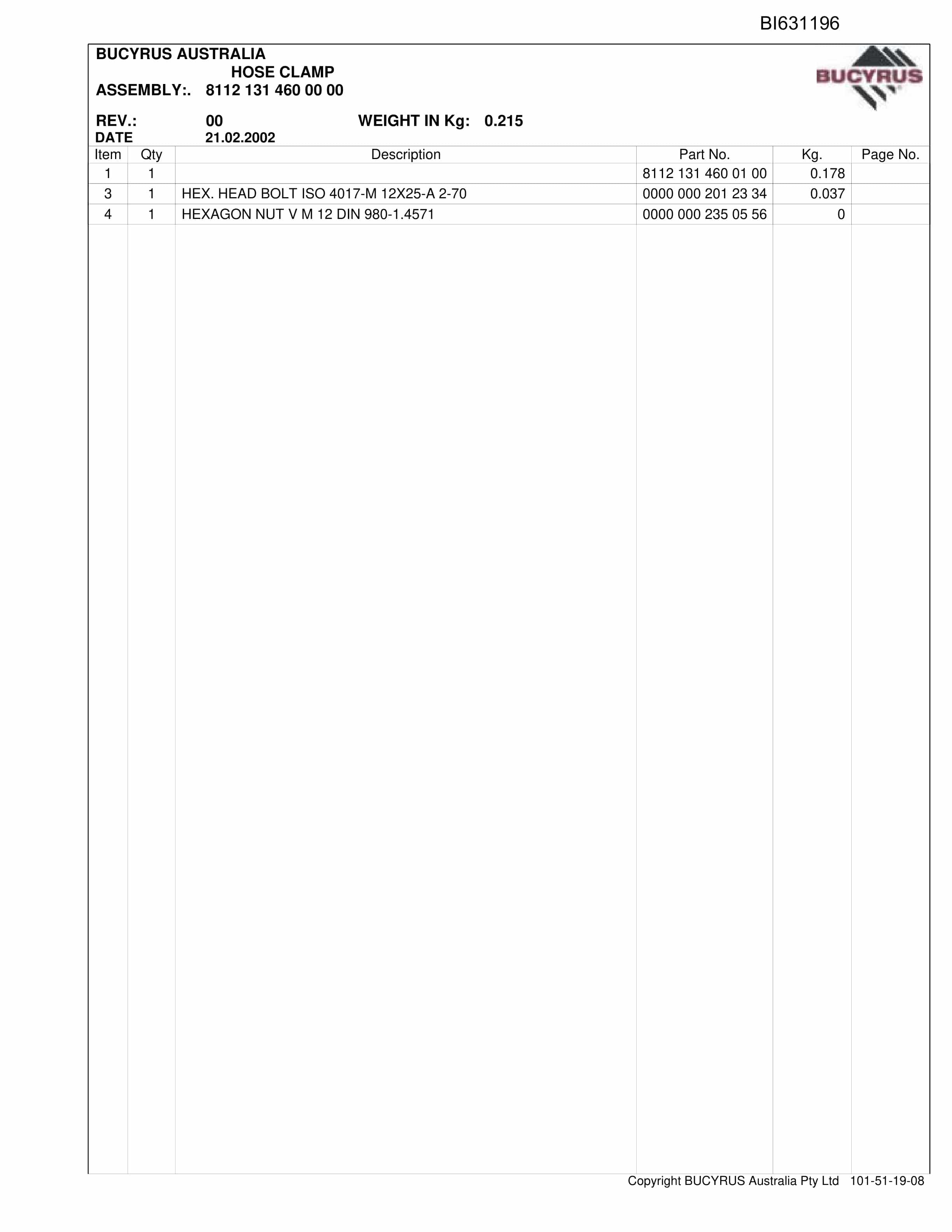 Bucyrus Shields Integra Coal (Additional 53 Shields) Parts Catalog BI631196-2