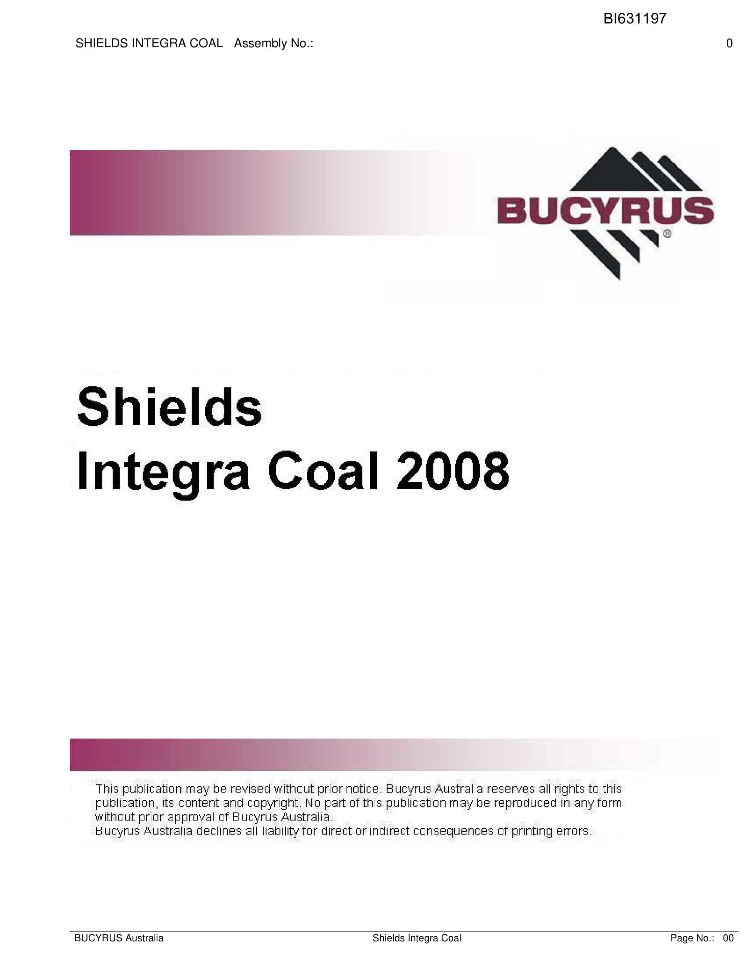 Bucyrus Shields Integra Coal Parts Catalog BI631197