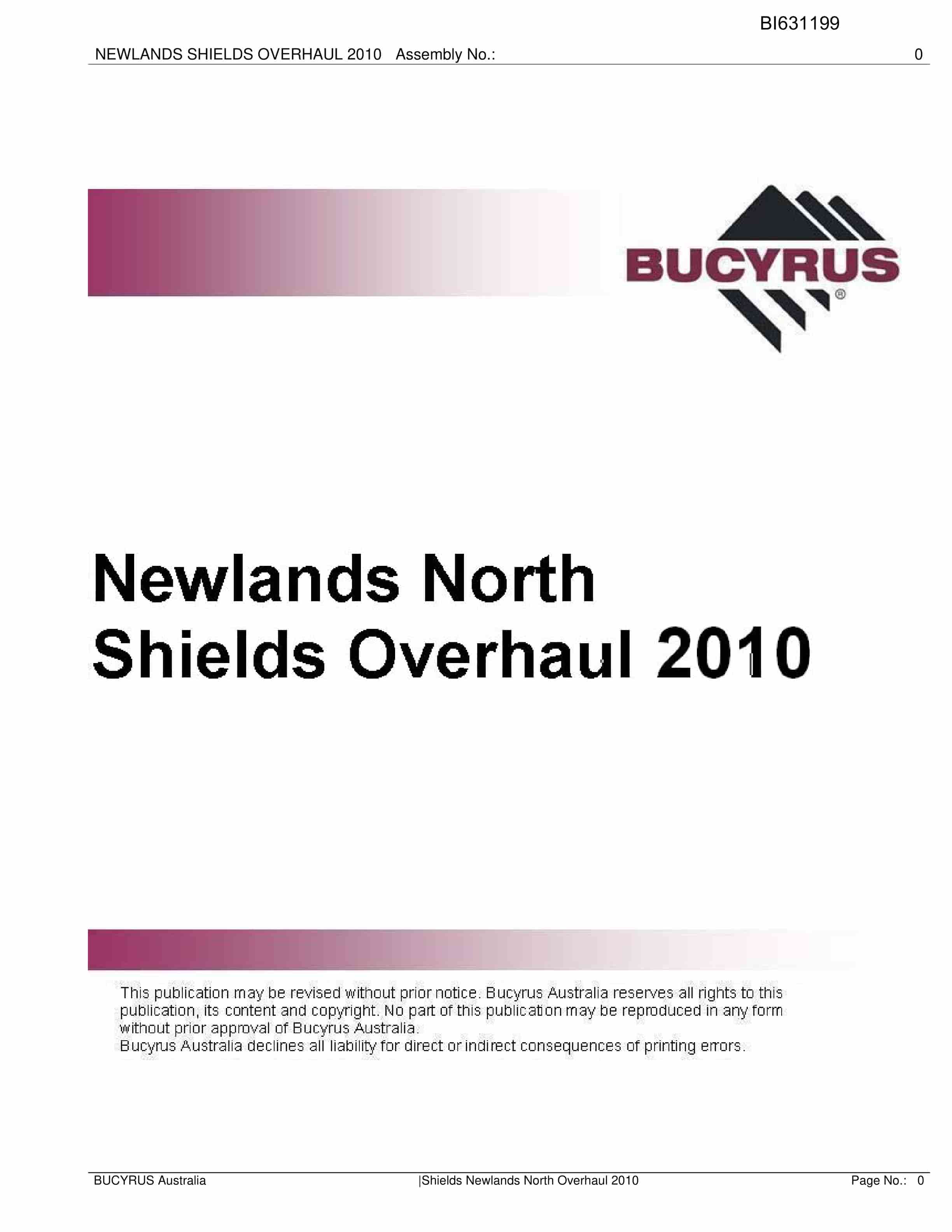 Bucyrus Shields Newlands North Overhaul 2010 Parts Catalog BI631199