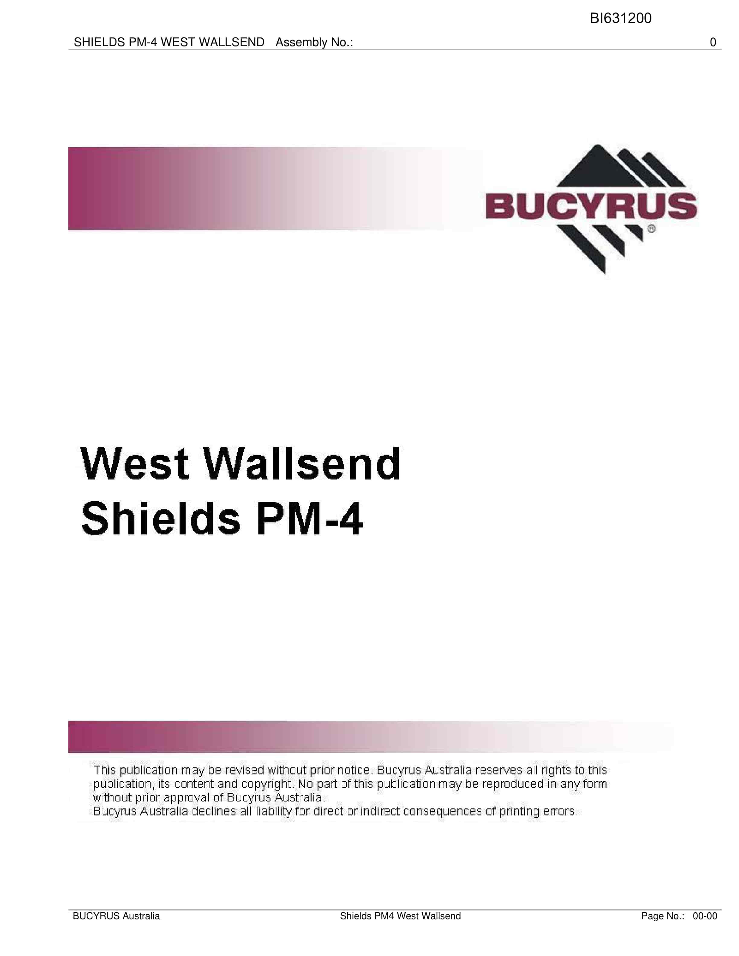 Bucyrus Shields PM4 West Wallsend Parts Catalog BI631200