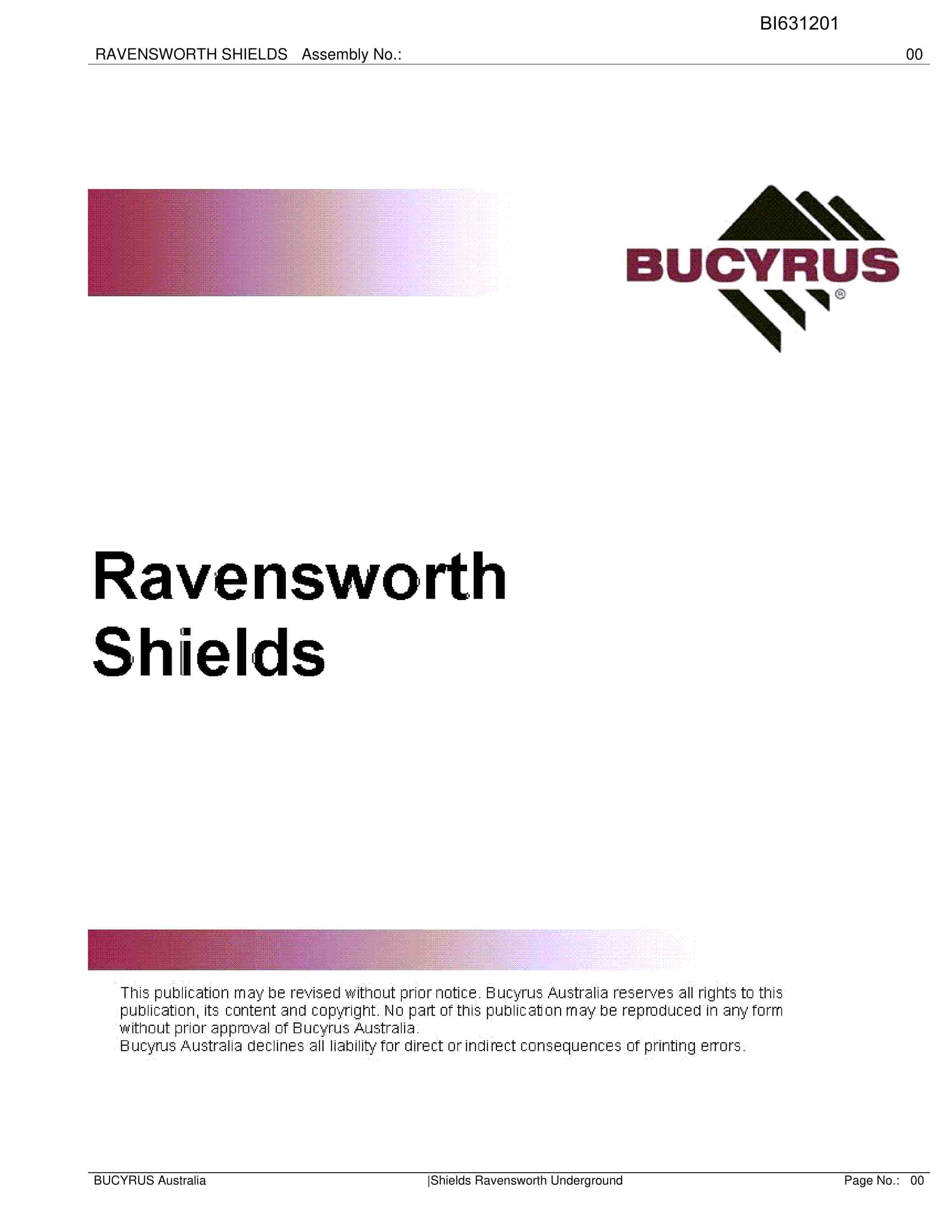 Bucyrus Shields Ravensworth Parts Catalog BI631201