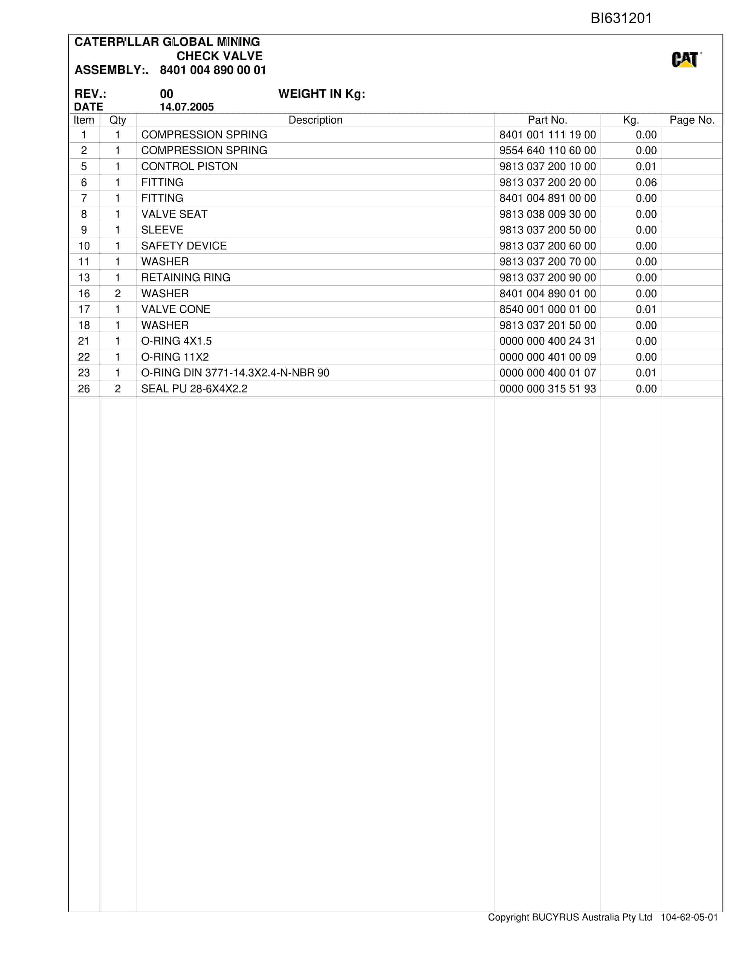 Bucyrus Shields Ravensworth Parts Catalog BI631201-2