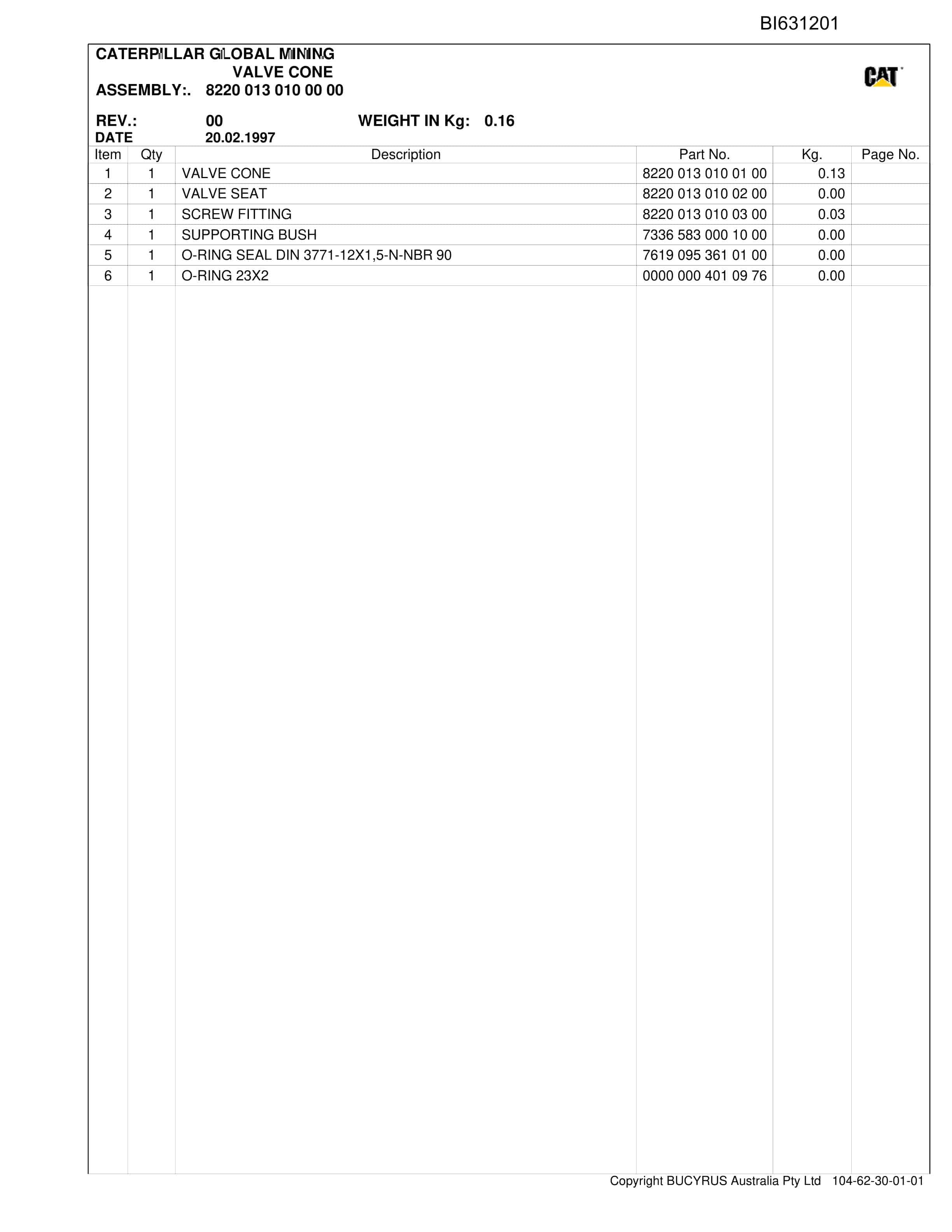 Bucyrus Shields Ravensworth Parts Catalog BI631201-4