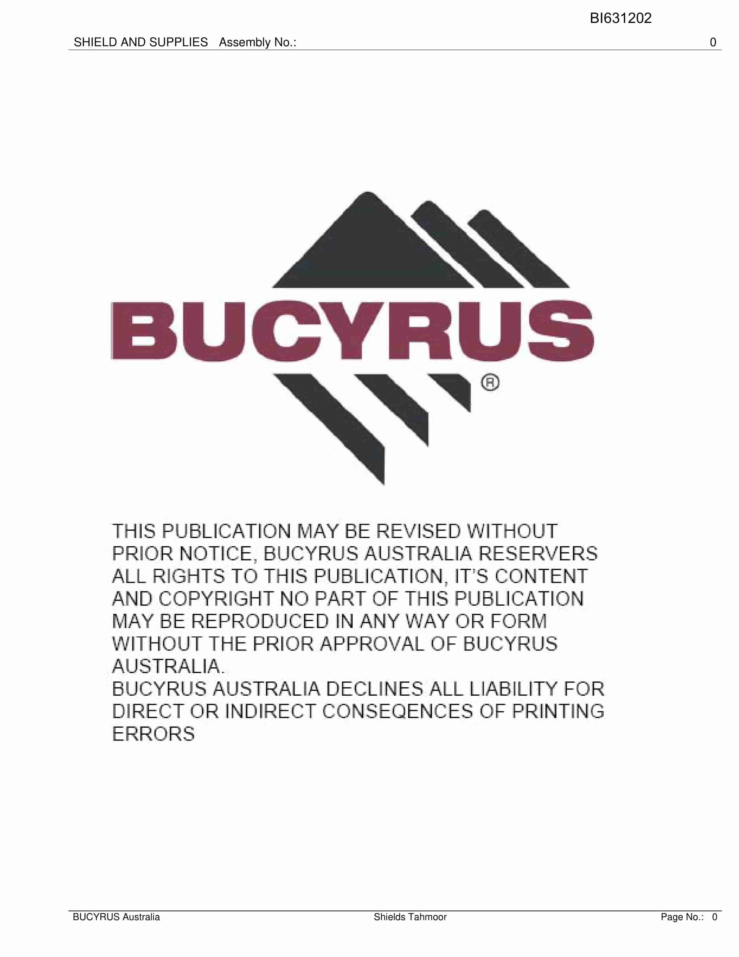 Bucyrus Shields Tahmoor Parts Catalog BI631202