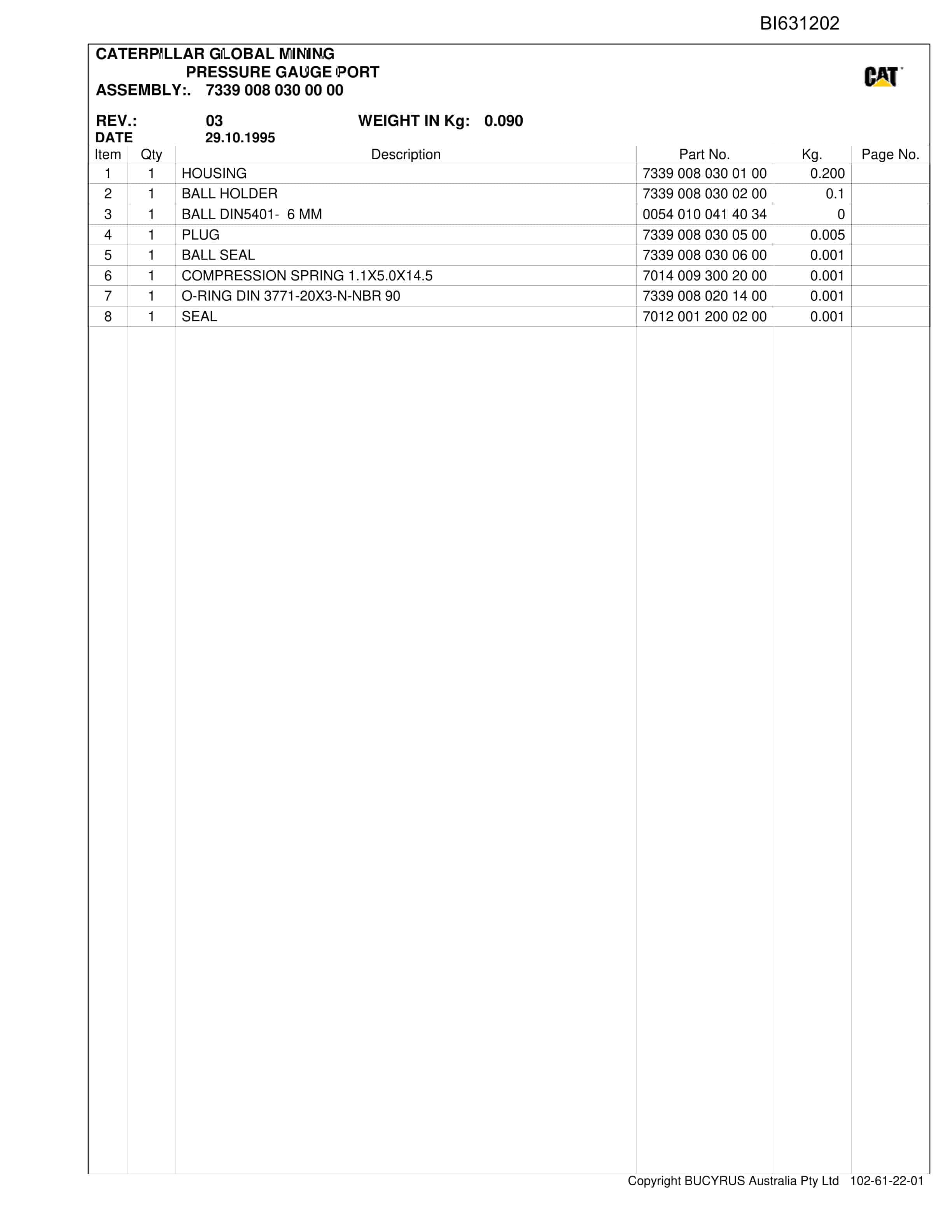 Bucyrus Shields Tahmoor Parts Catalog BI631202-2
