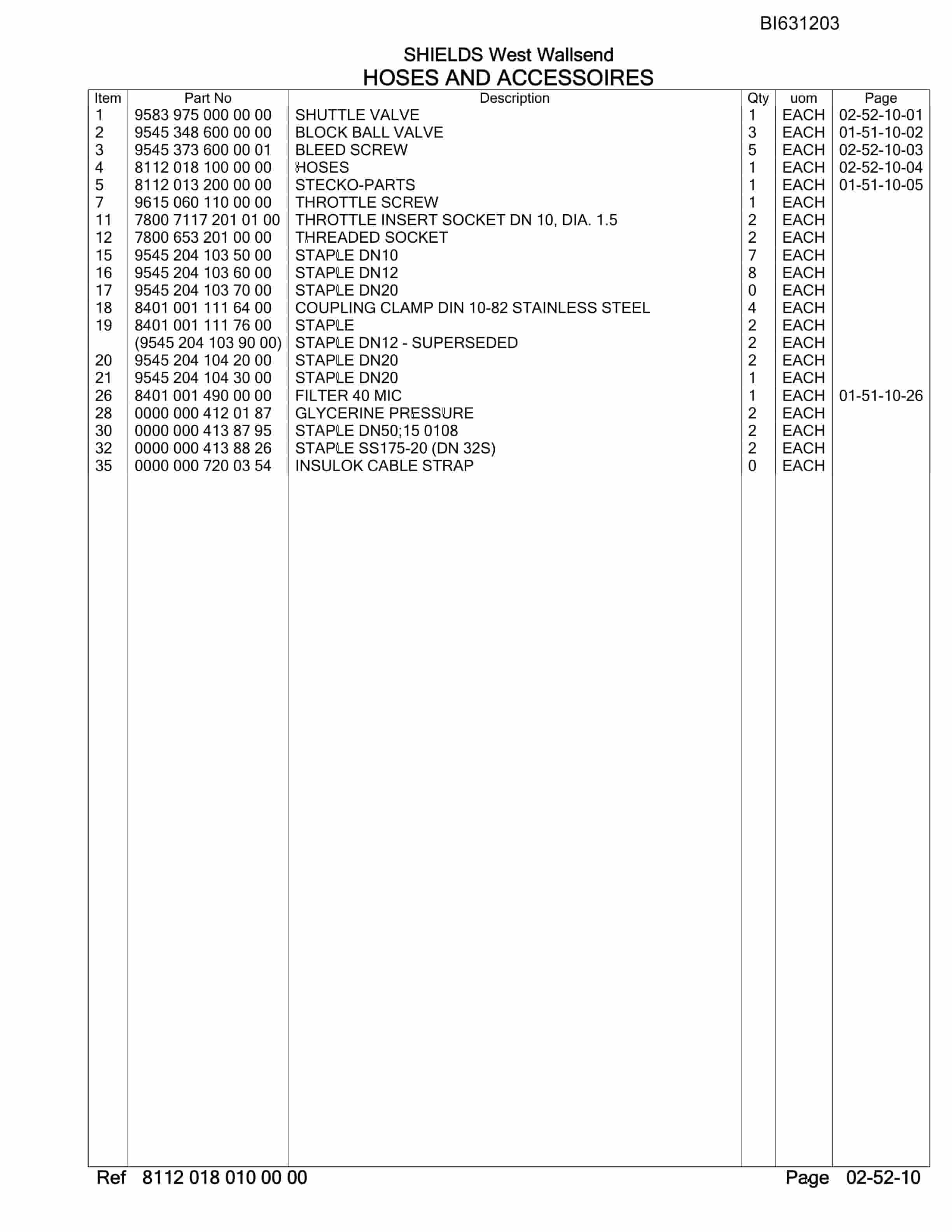 Bucyrus Shields West Wallsend Parts Catalog BI631203-5