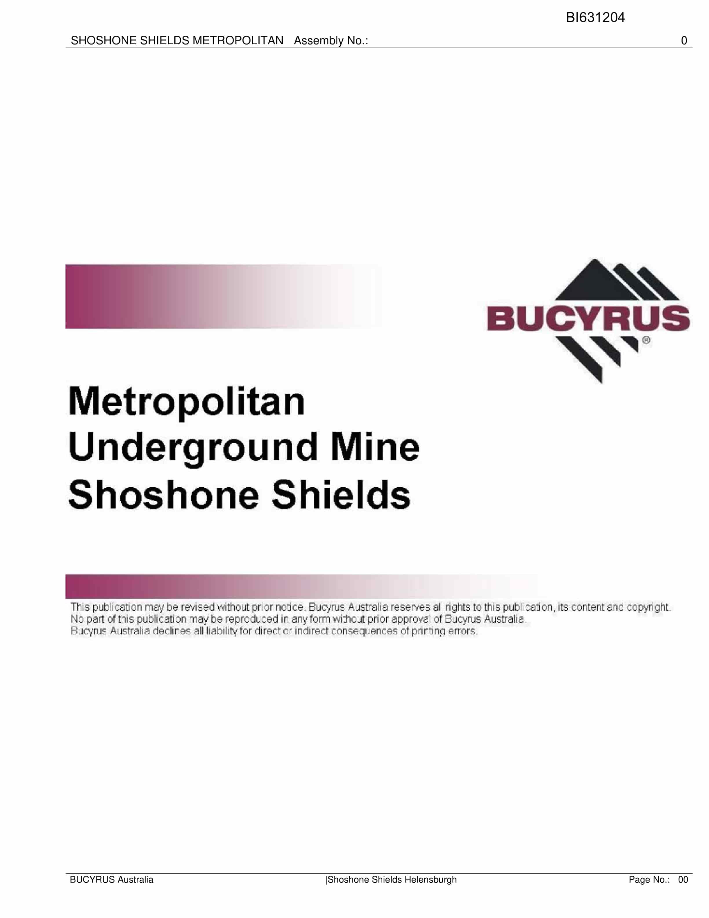 Bucyrus Shoshone Shields Helensburgh Parts Catalog BI631204