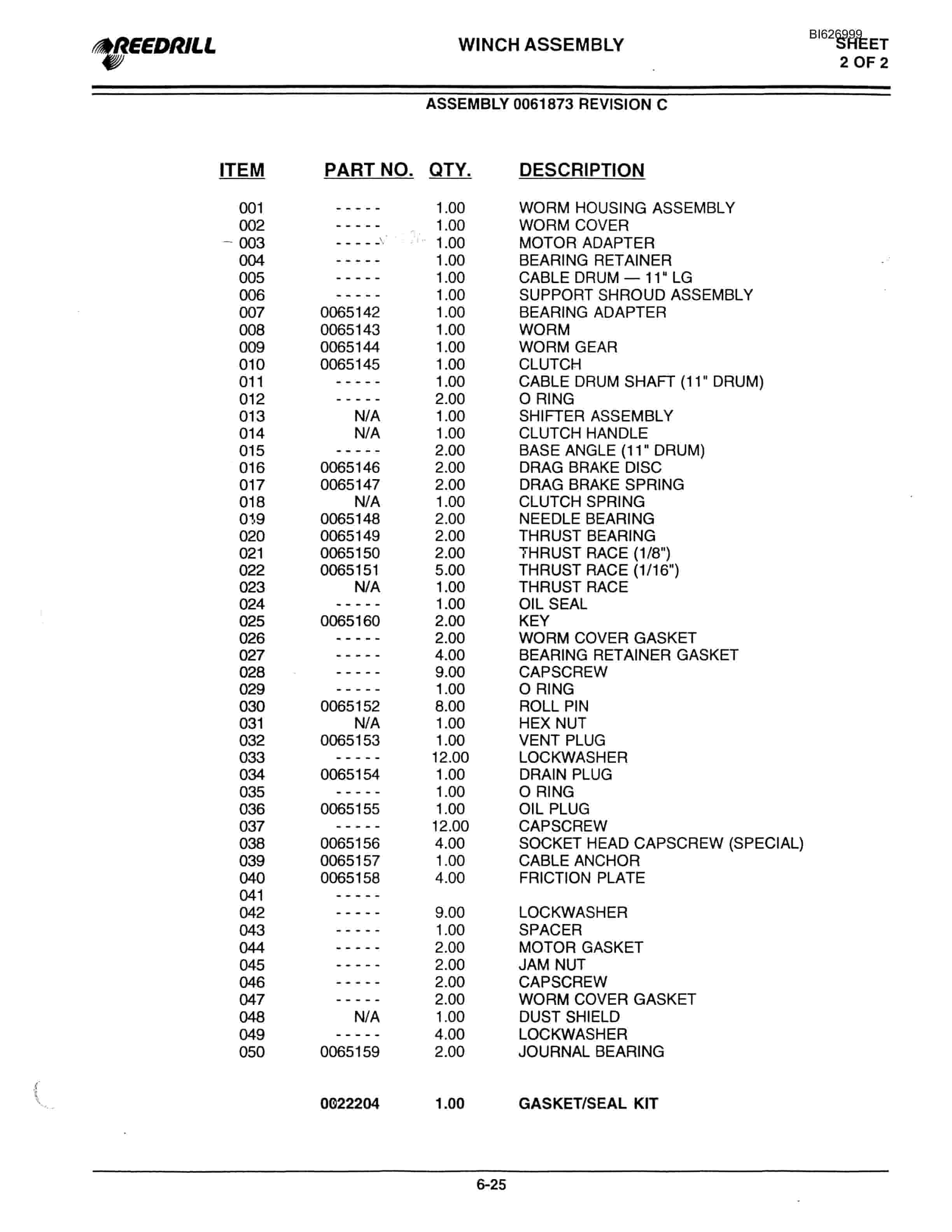 Bucyrus SK-50i Infinity Parts Catalog BI626999-3