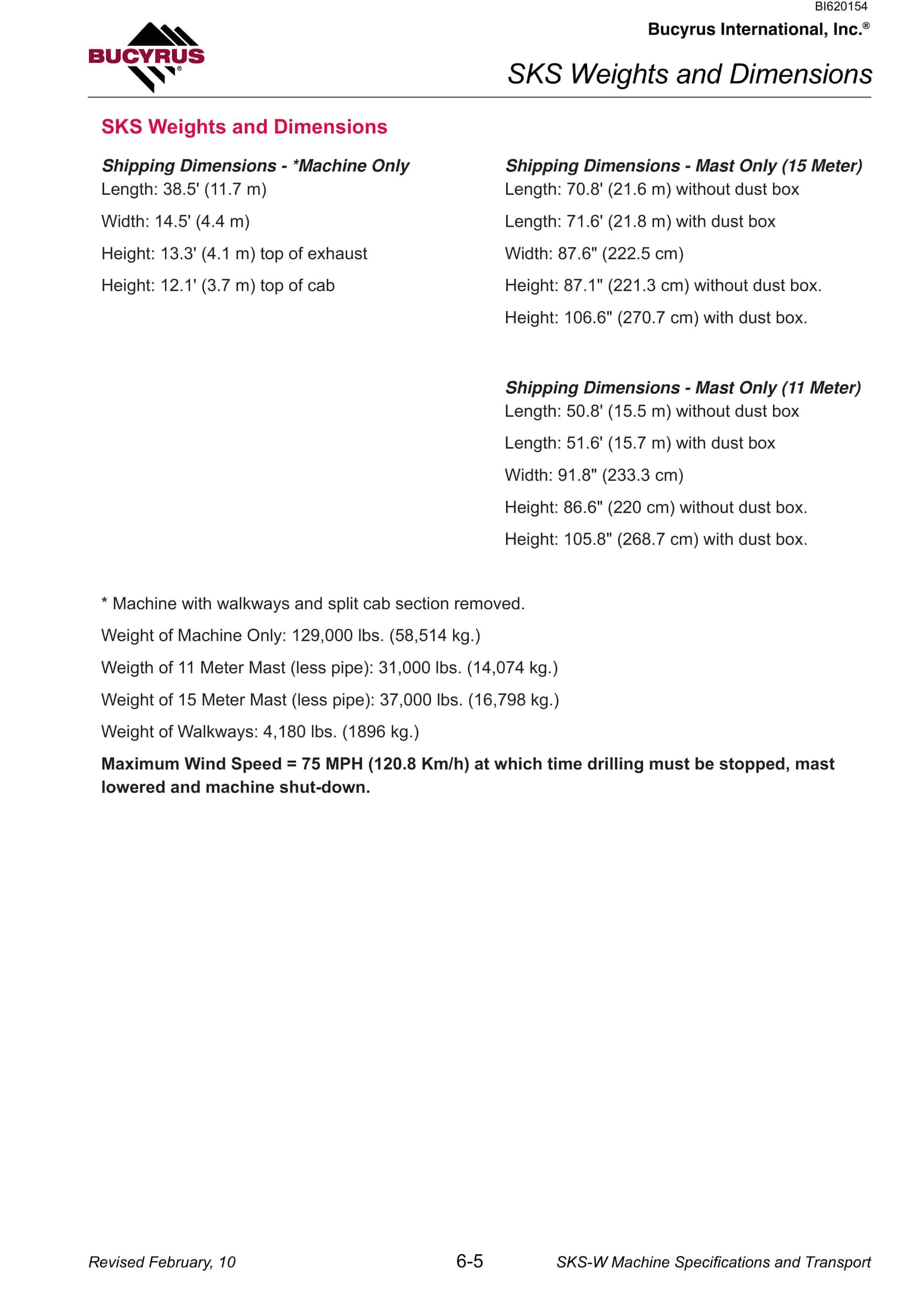 Bucyrus SKF-W Infinity Blasthole Drill Technical Manual BI620154-4