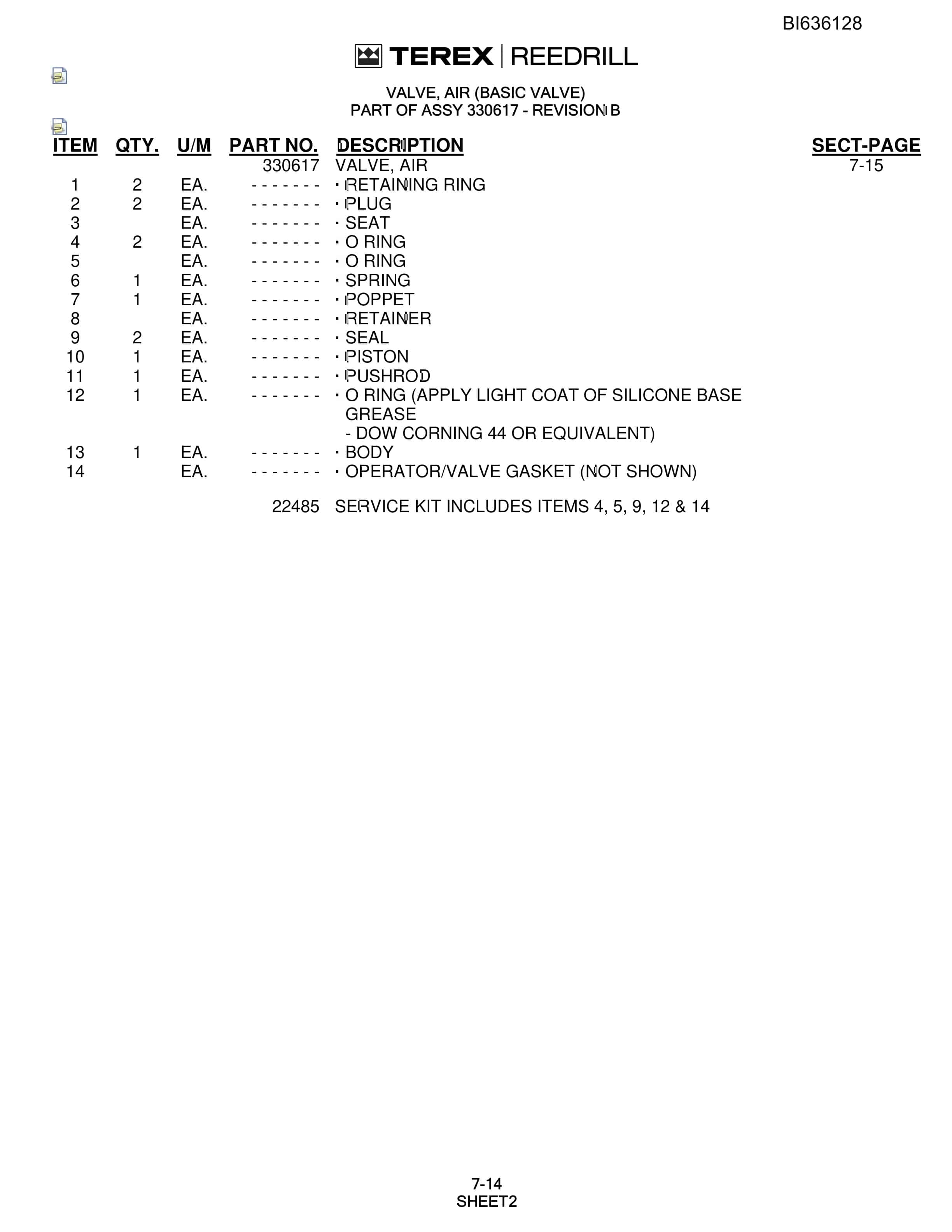 Bucyrus SKS Infinity Blasthole Drill Parts Catalog BI636128-4