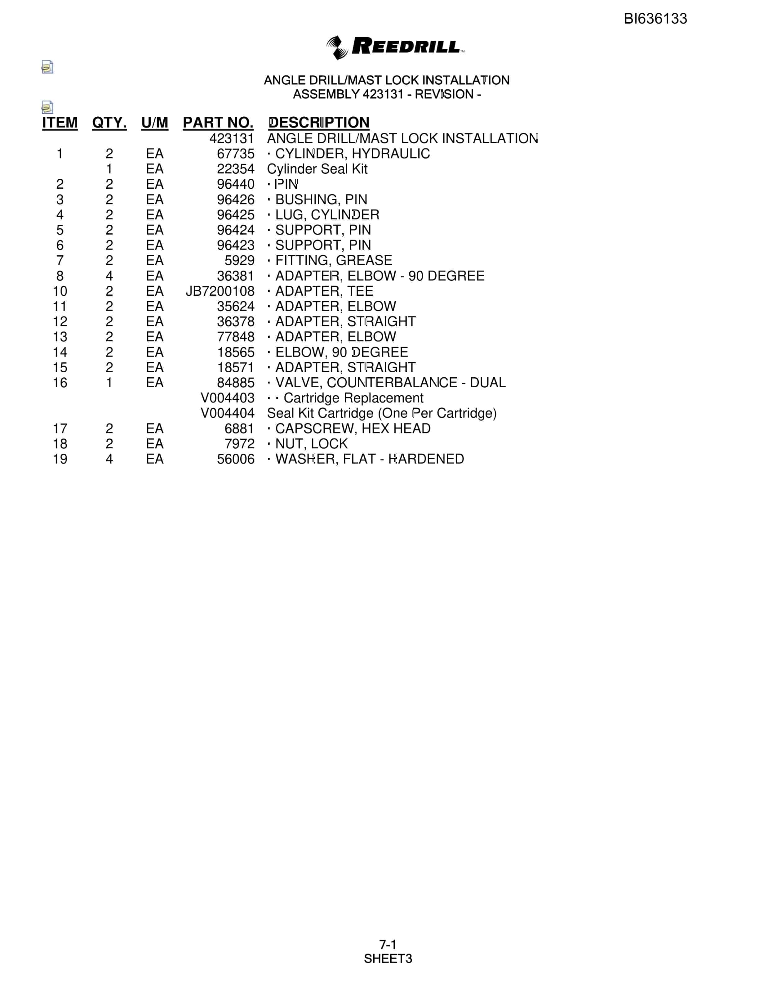 Bucyrus SKS Infinity Blasthole Drill Parts Catalog BI636133-3