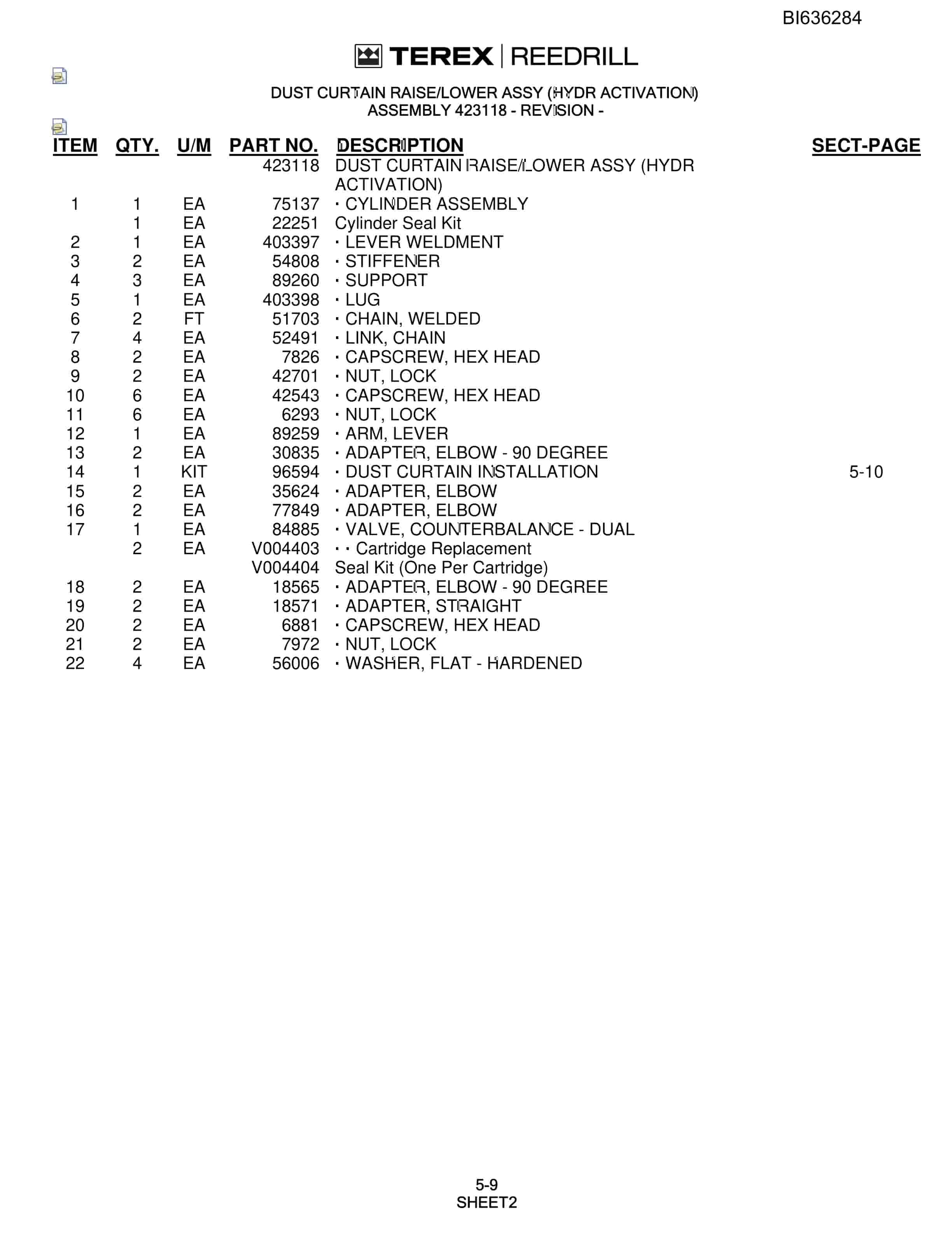 Bucyrus SKS Infinity Blasthole Drill Parts Catalog BI636284-2