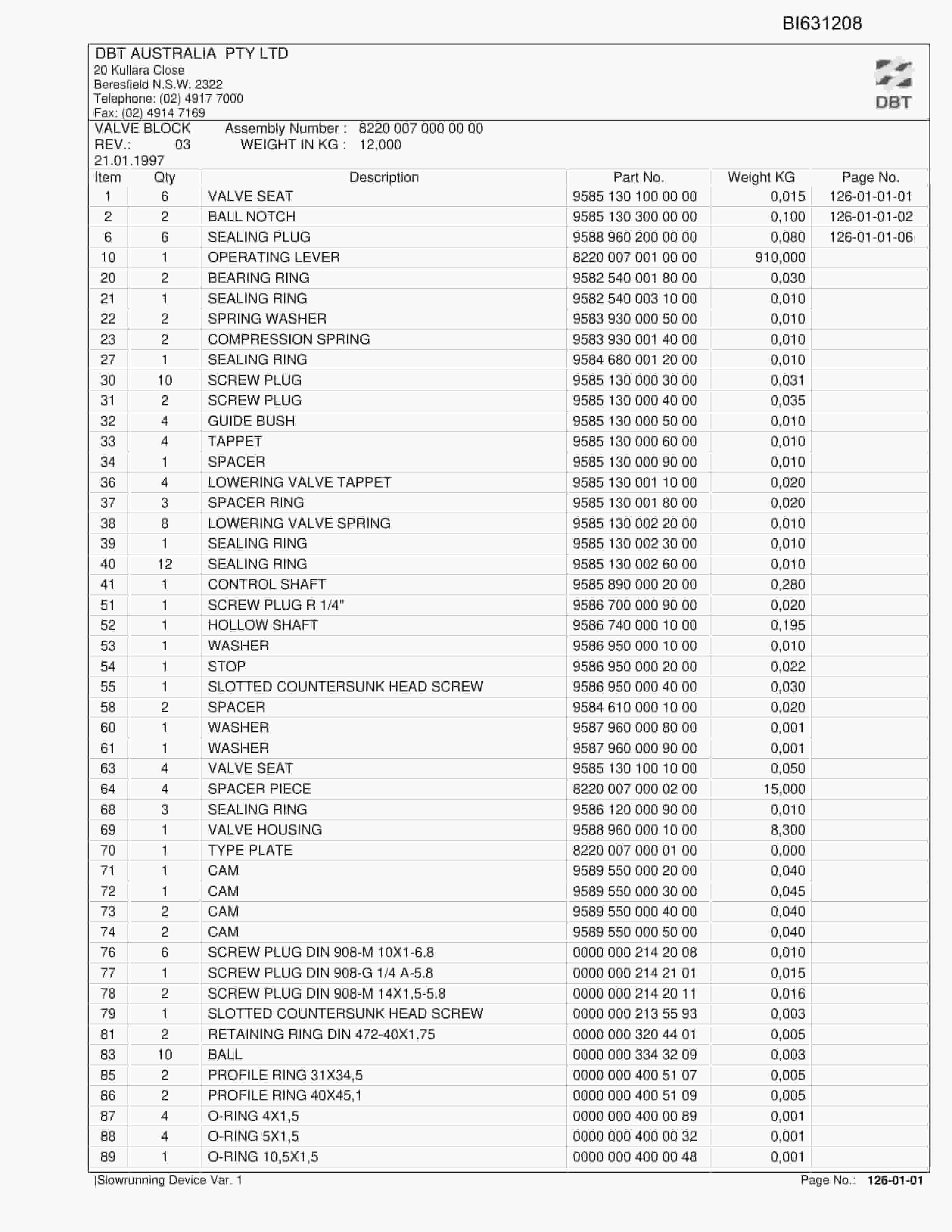 Bucyrus Slowrunning Device Var.1 Parts Catalog BI631208-5