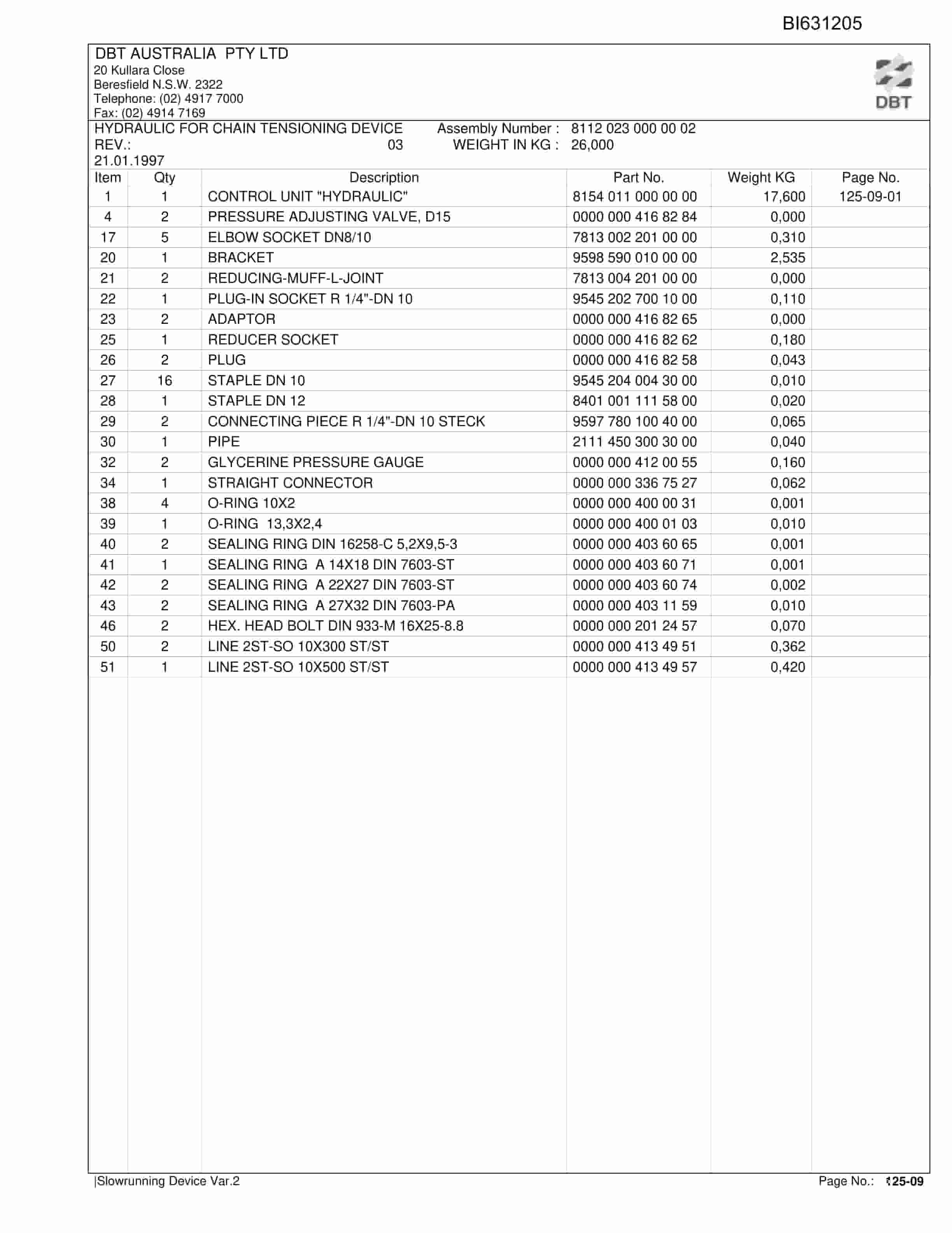 Bucyrus Slowrunning Device Var.2 Parts Catalog BI631205-3