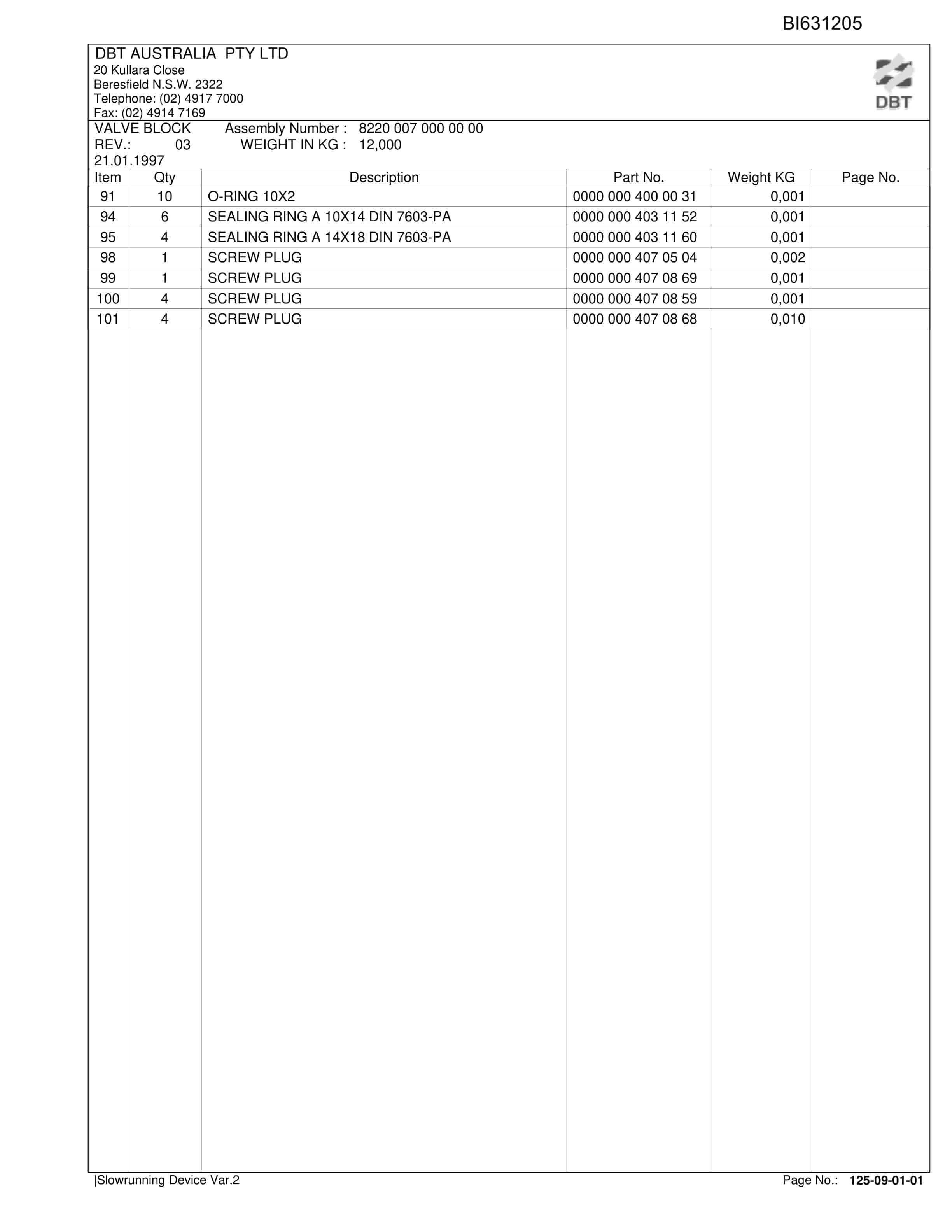 Bucyrus Slowrunning Device Var.2 Parts Catalog BI631205-5