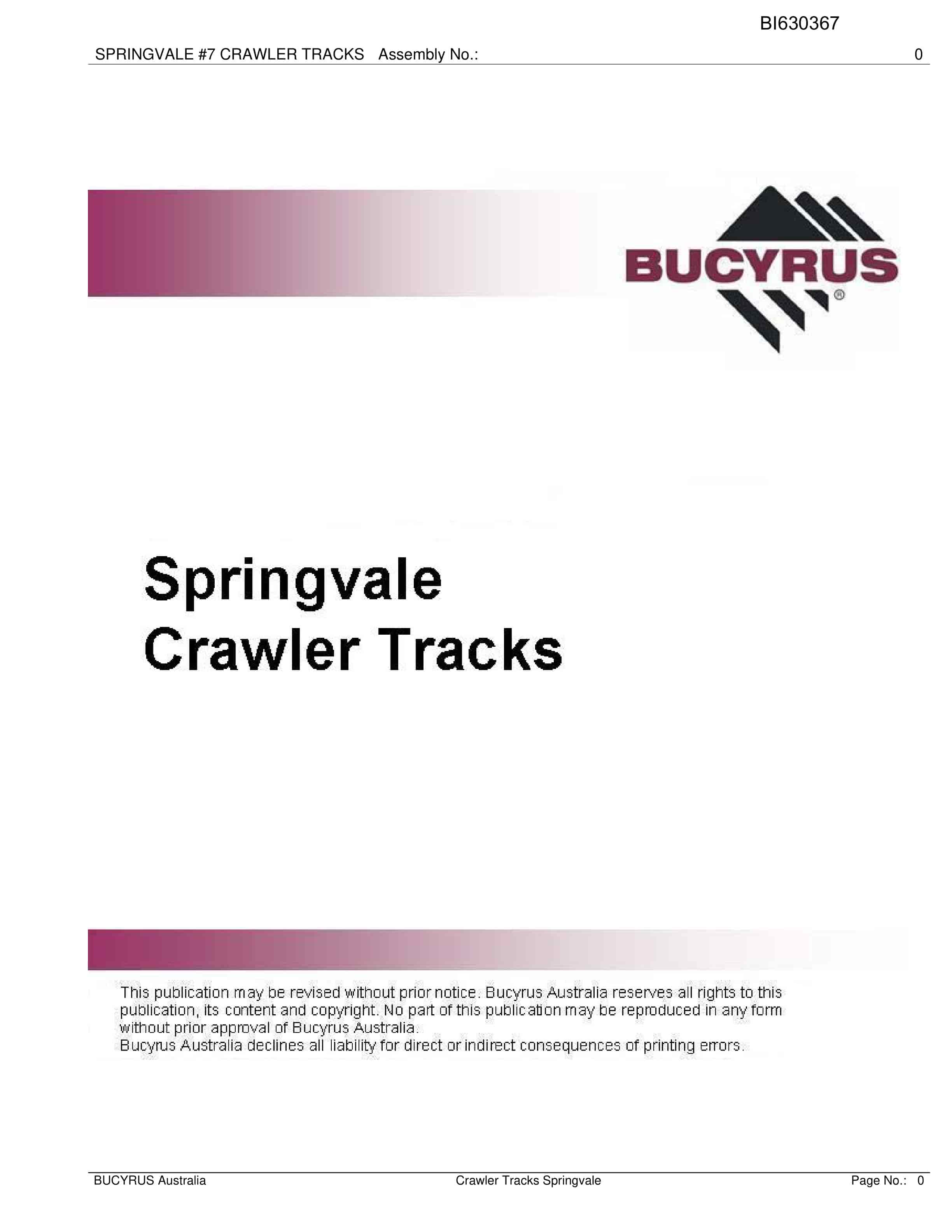 Bucyrus Springvale Crawler Tracks Parts Catalog BI630367