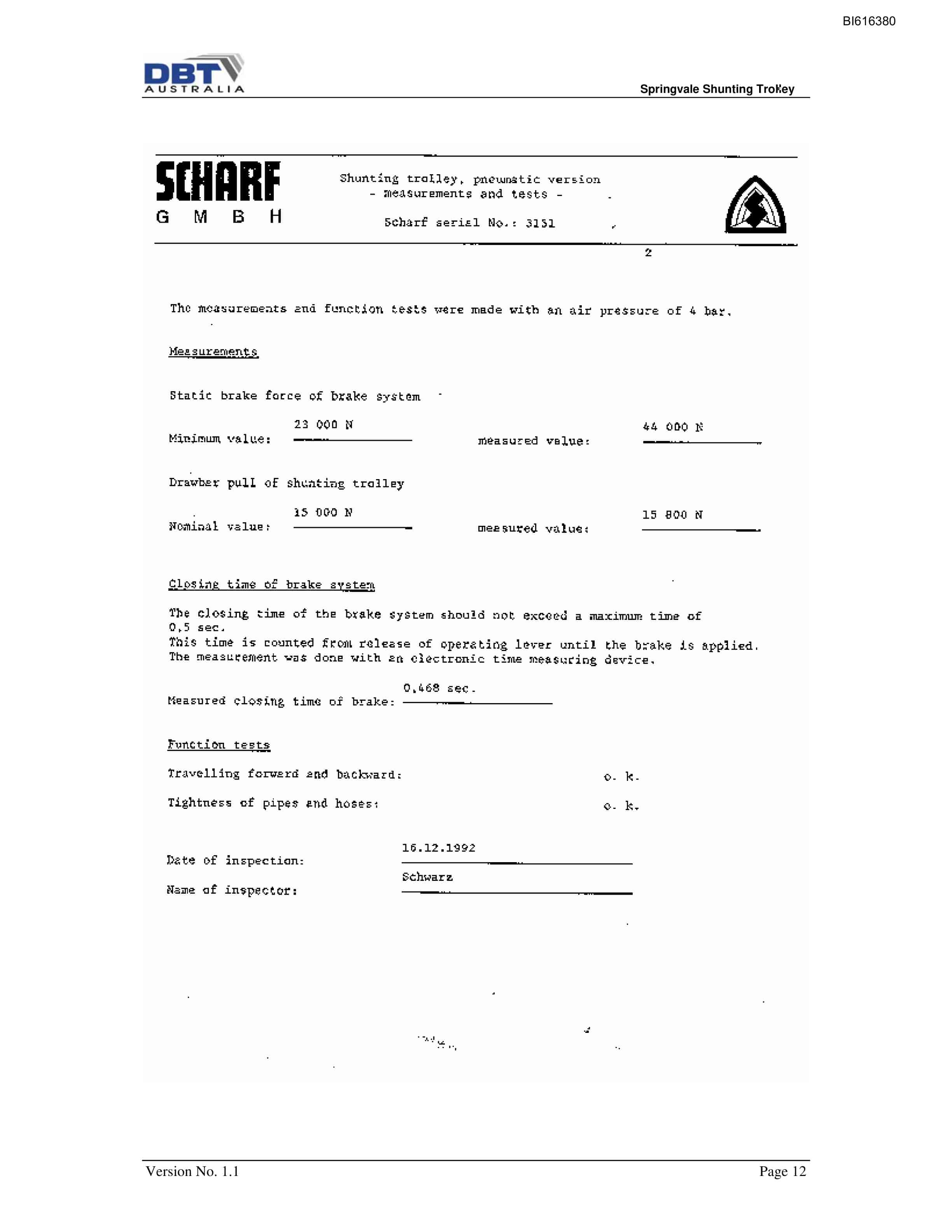 Bucyrus Springvale Shunting Trolley Technical Manual BI616380-5