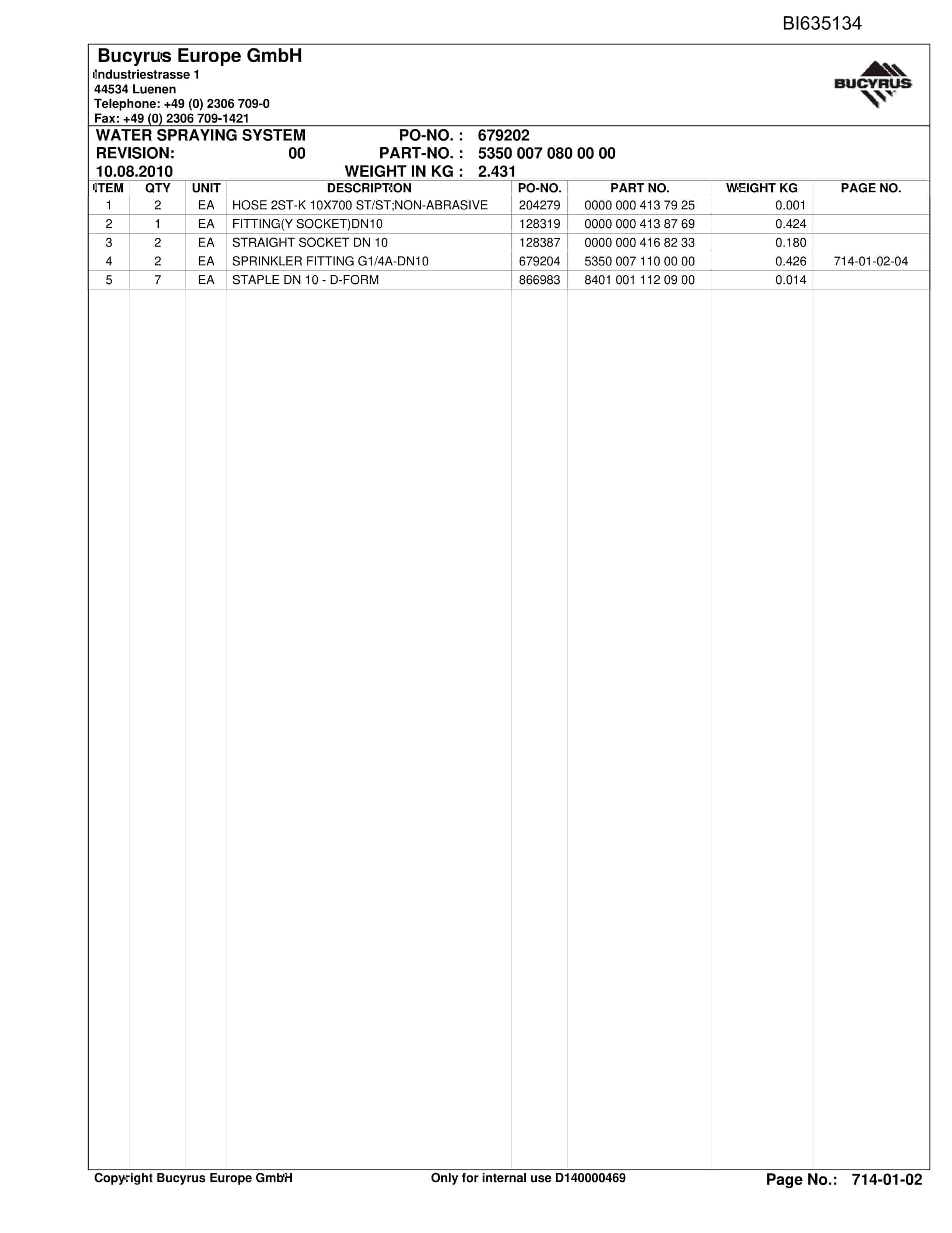 Bucyrus Stage Loader PF 6-1542 Parts Catalog BI635134-5