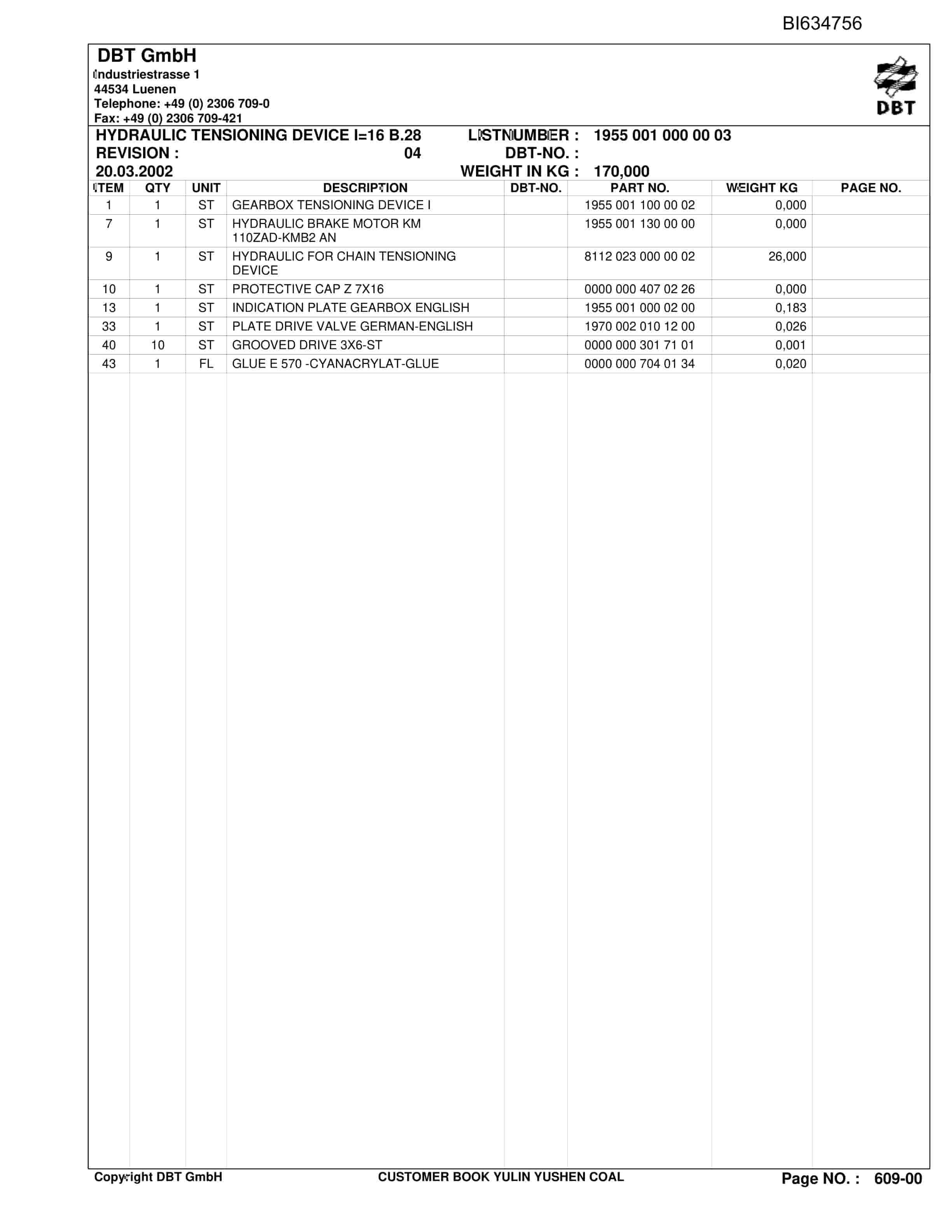 Bucyrus StageLoader PF 6-1542 Parts Catalog BI634756-2