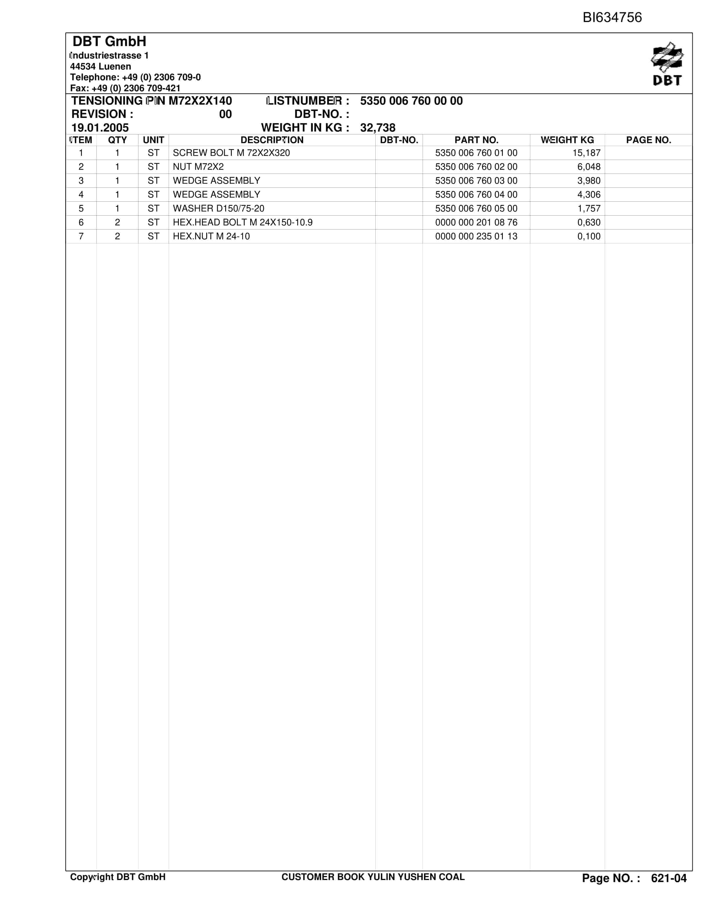 Bucyrus StageLoader PF 6-1542 Parts Catalog BI634756-3