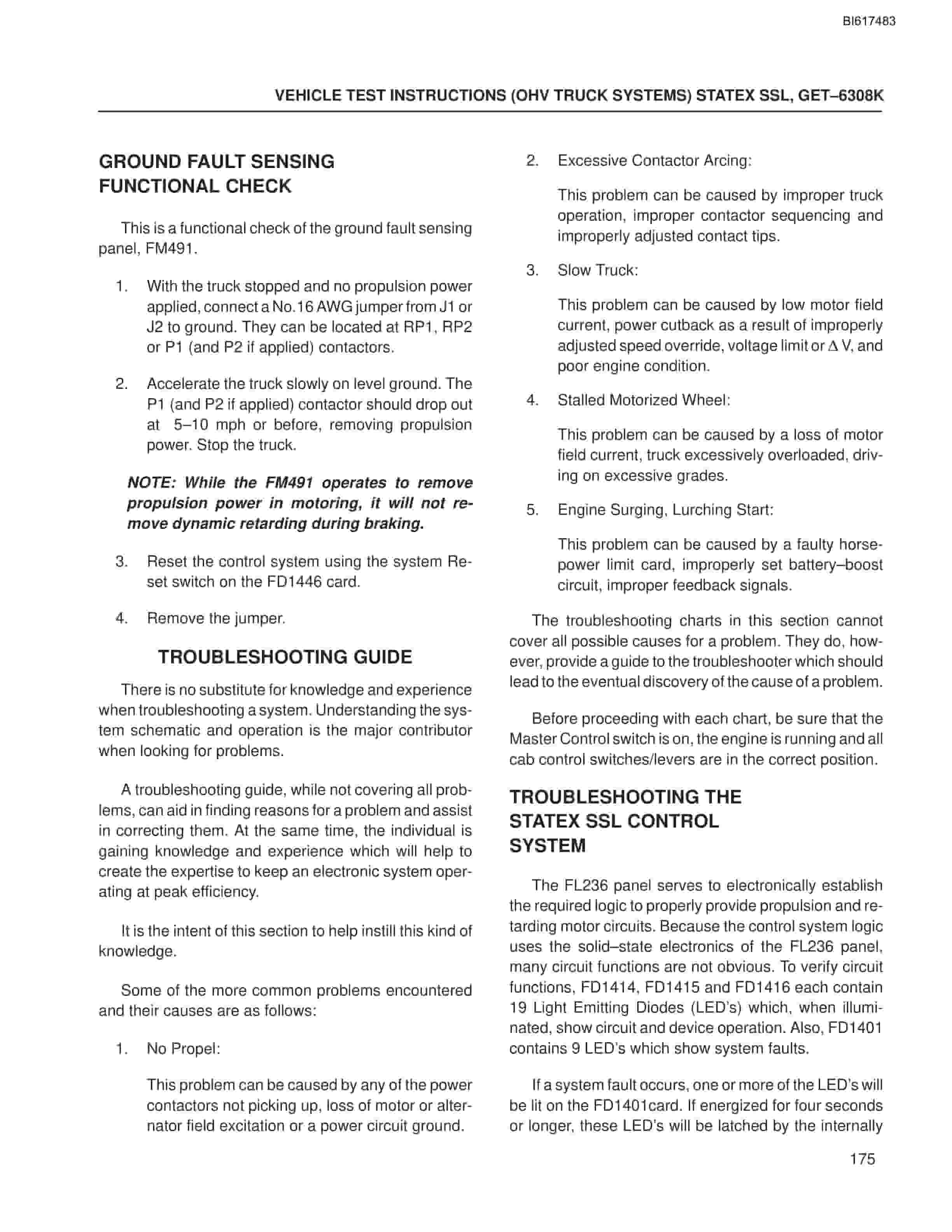 Bucyrus Statex SSL Vehicle Test Instructions Technical Manual BI617483-5