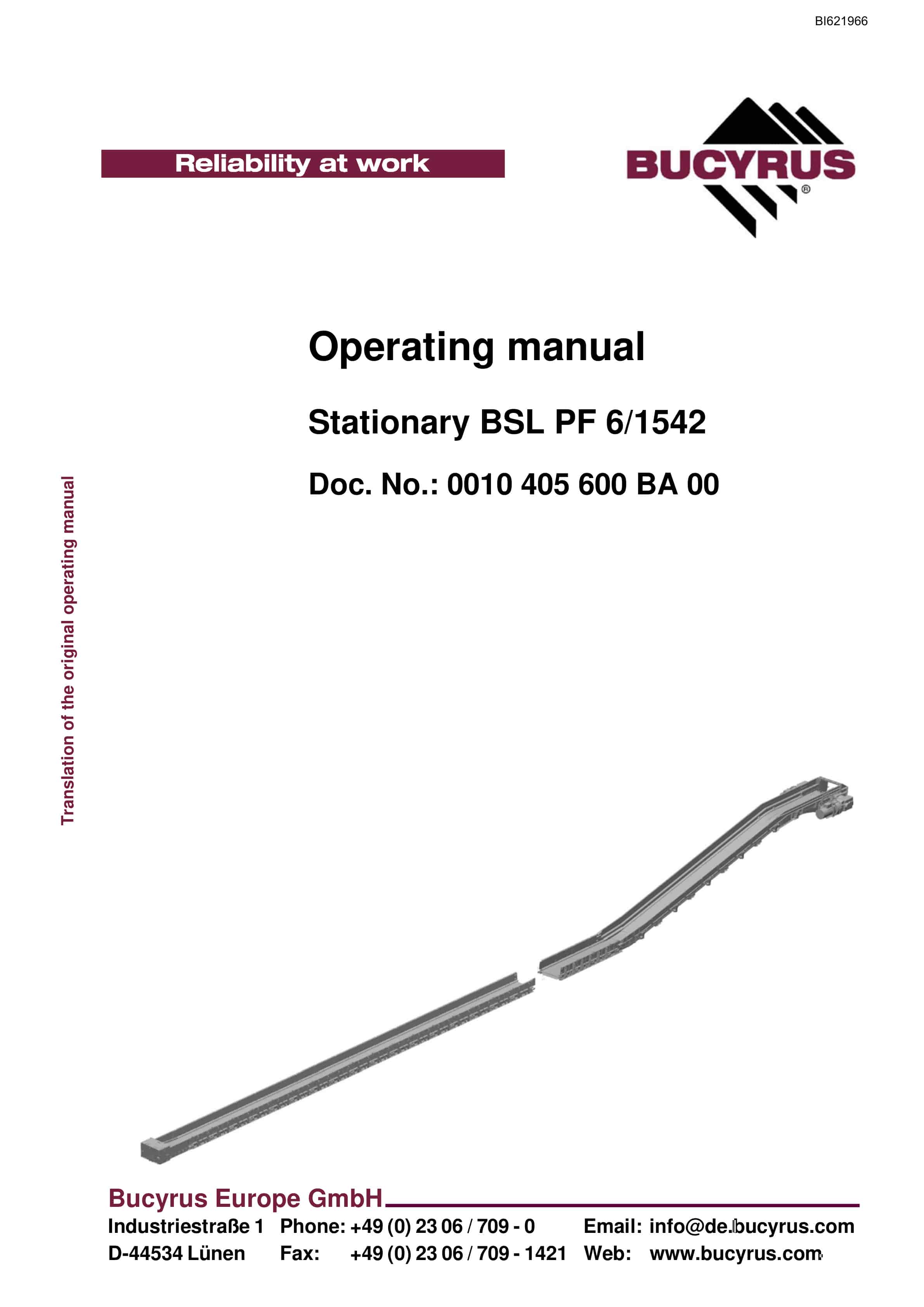 Bucyrus Stationary BSL PF 6-1542 Operating Manual BI621966