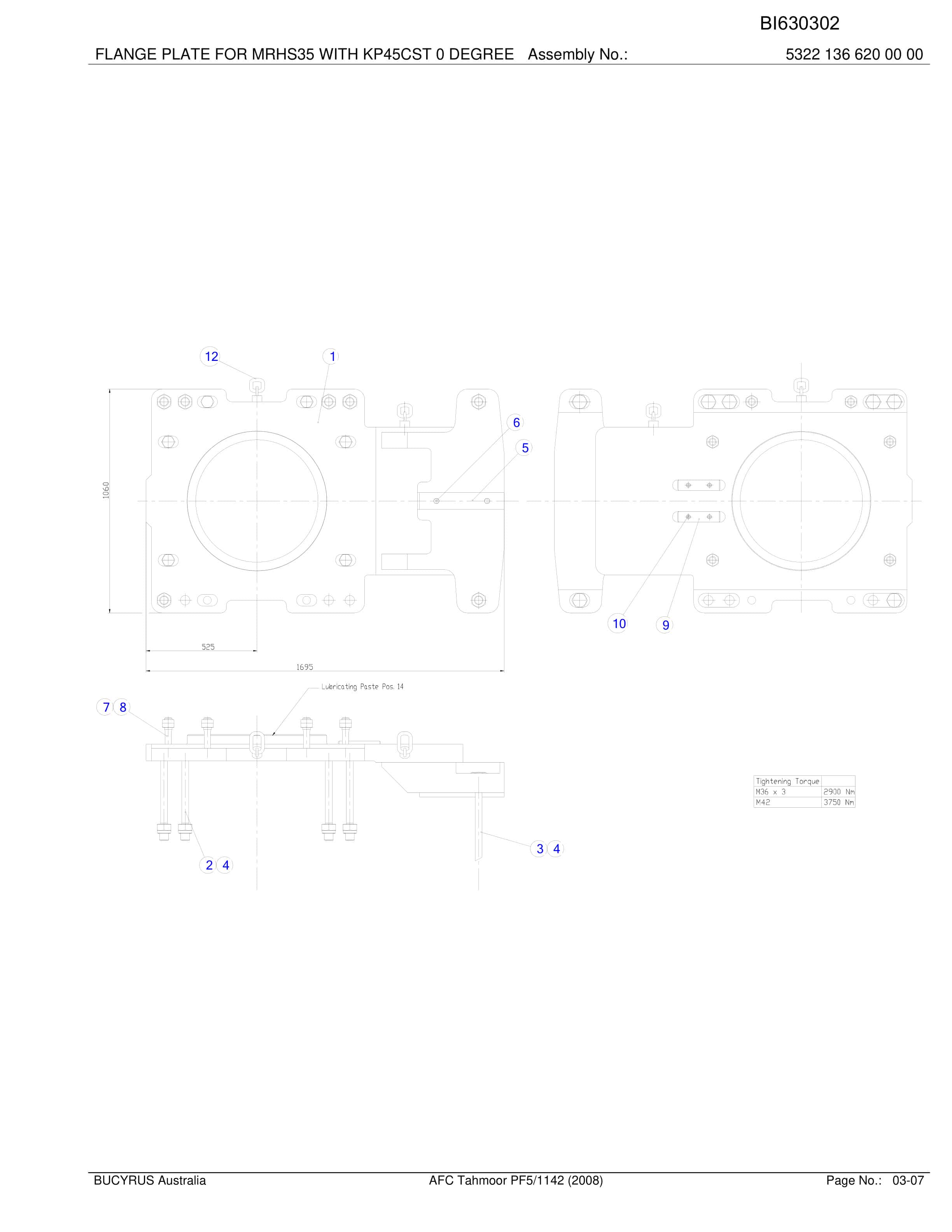 Bucyrus Tahmoor AFC 2008 Parts Catalog BI630302-4