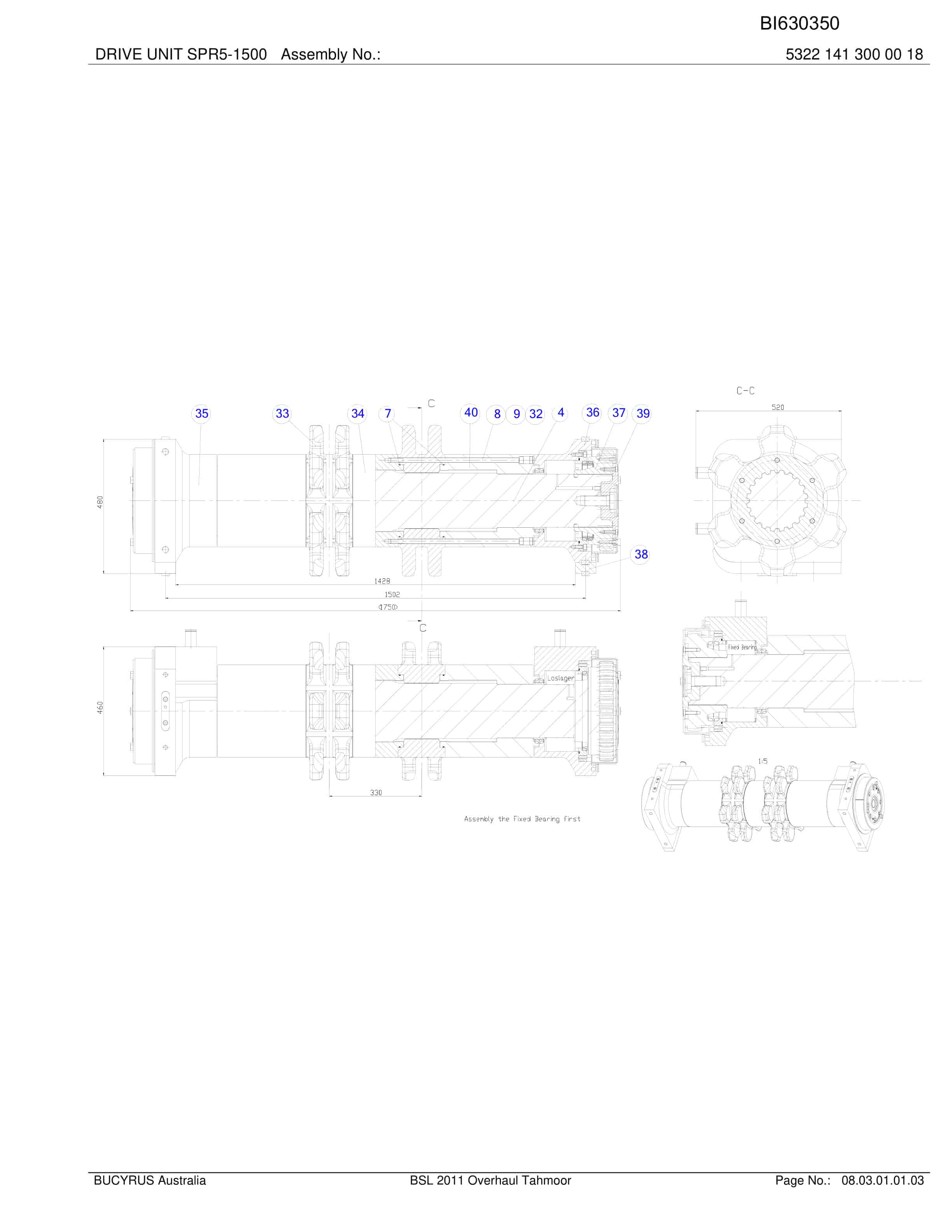 Bucyrus Tahmoor BSL Overhaul 2011 Parts Catalog BI630350-3