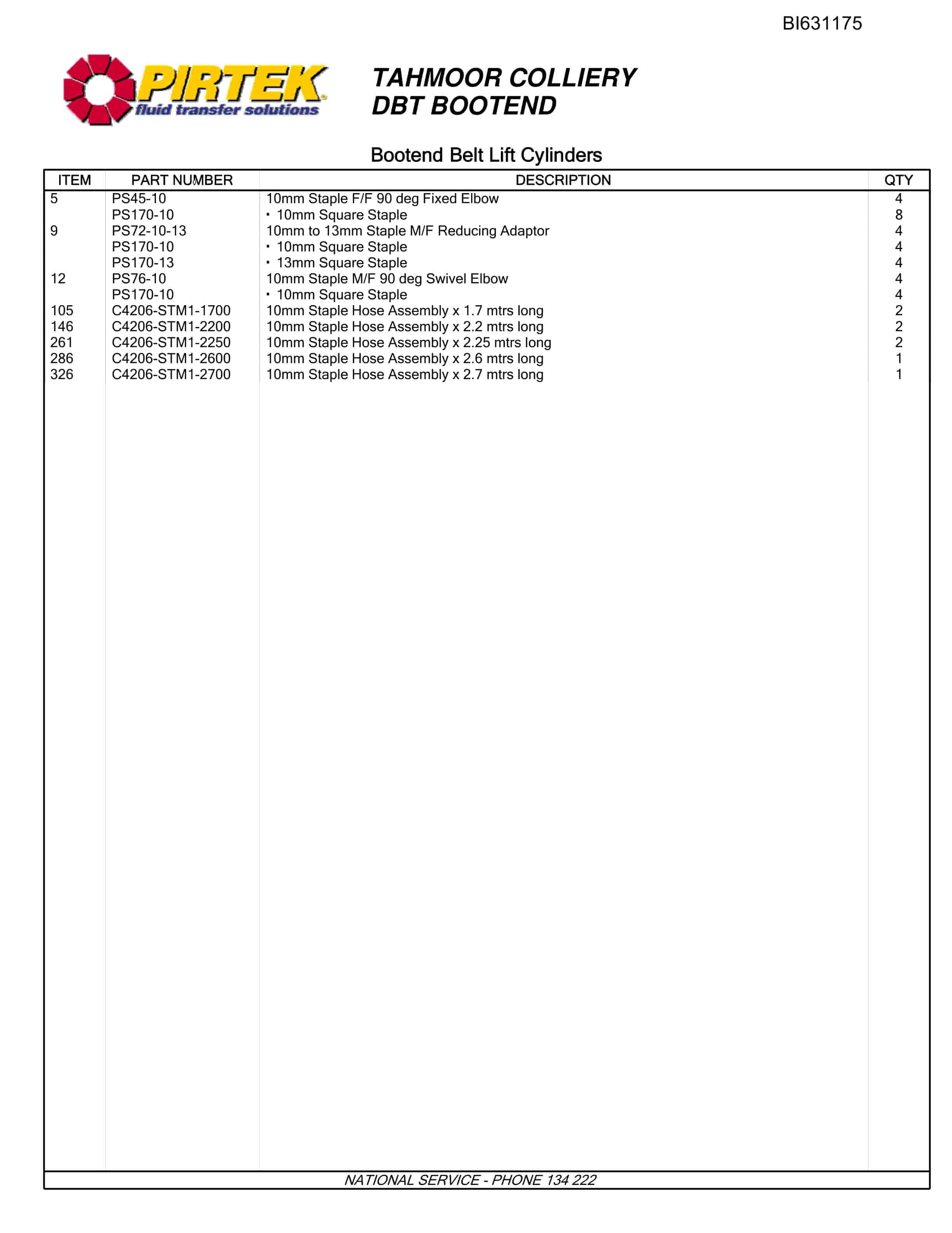 Bucyrus Tahmoor Colliery DBT Bootend Parts Catalog BI631175-5