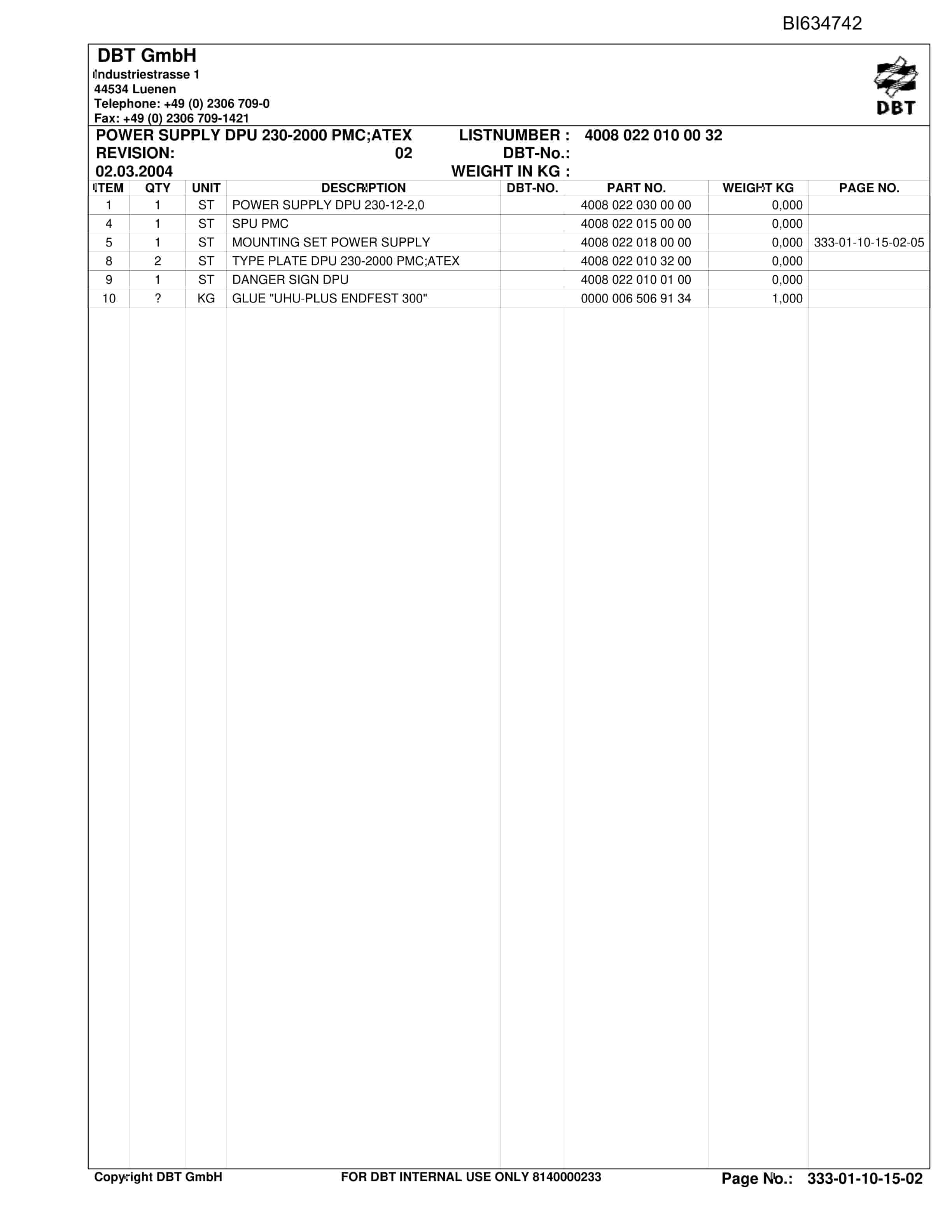 Bucyrus TIEFA III DAMING - GH-PRT PF 3-822 Parts Catalog BI634742-3