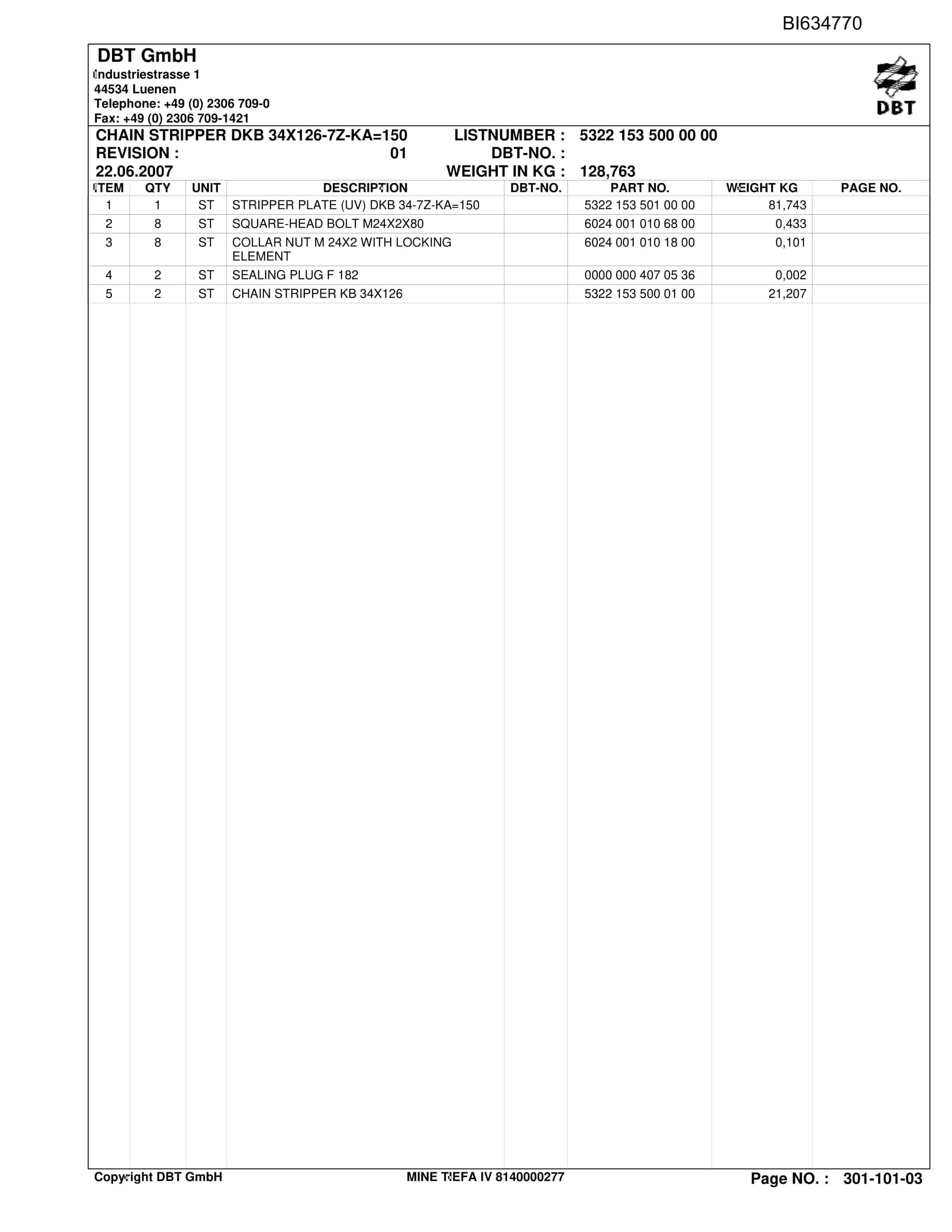 Bucyrus TIEFA IV, GH-PRT PF 3-822 Parts Catalog BI634770-3