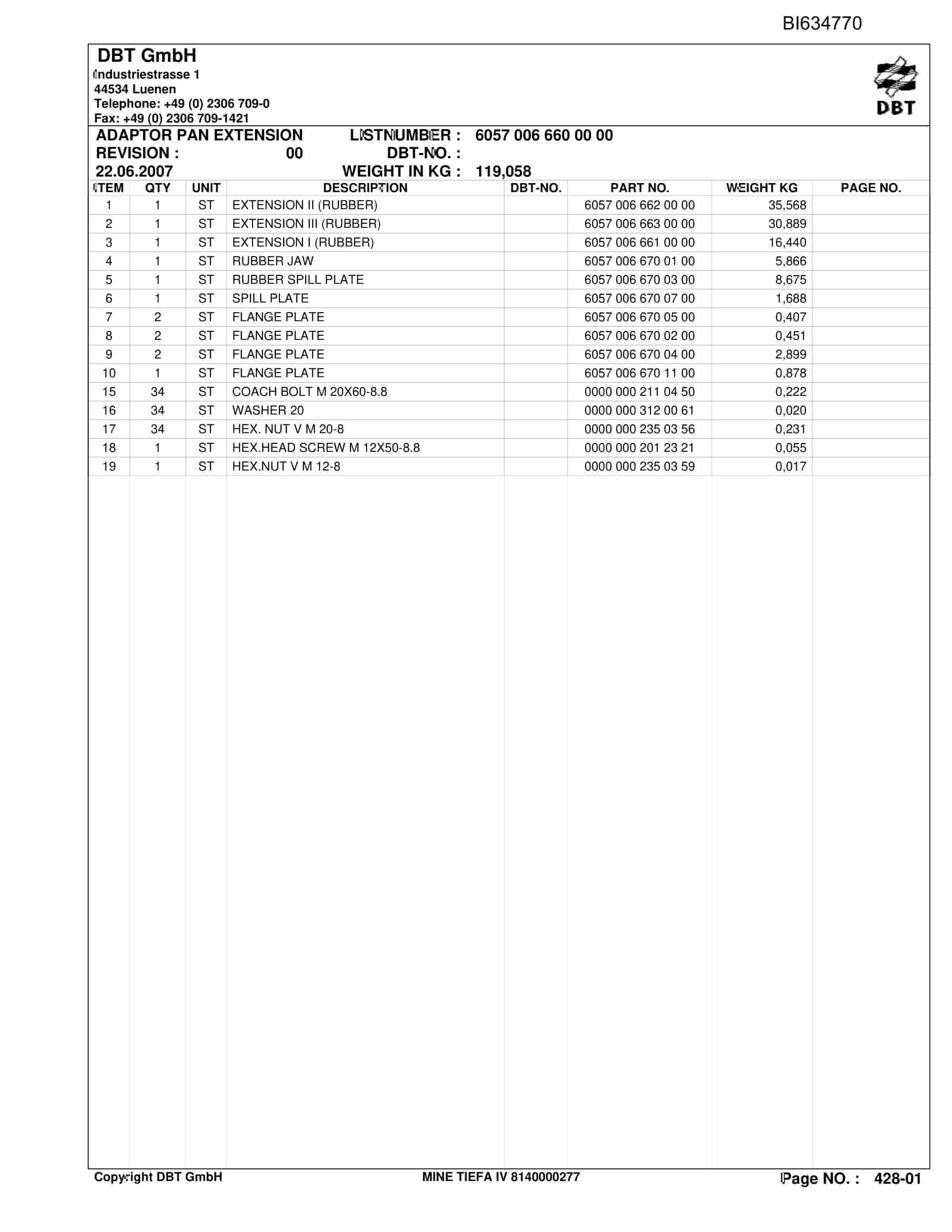 Bucyrus TIEFA IV, GH-PRT PF 3-822 Parts Catalog BI634770-4