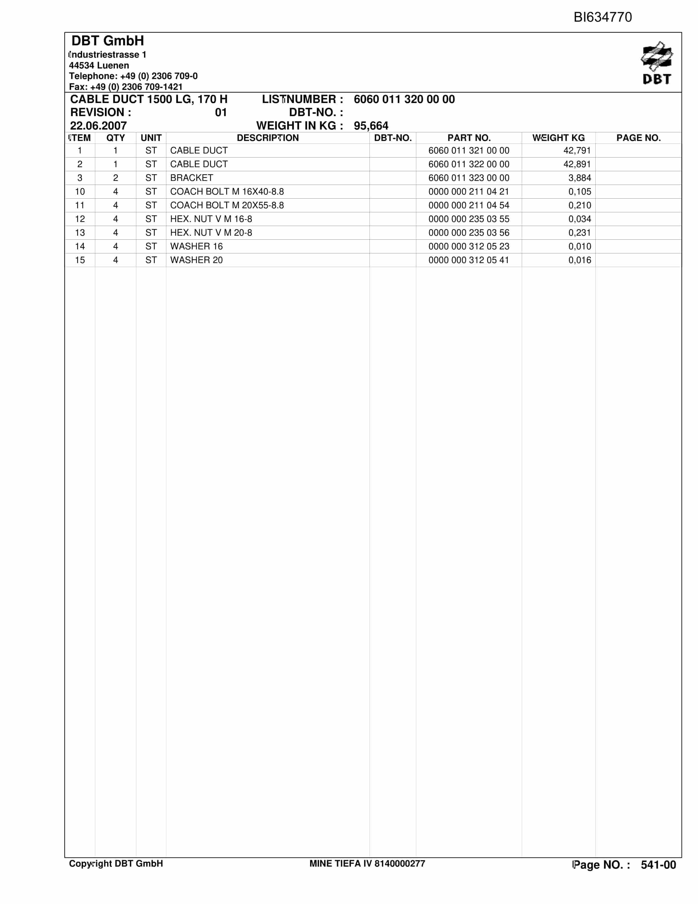 Bucyrus TIEFA IV, GH-PRT PF 3-822 Parts Catalog BI634770-5