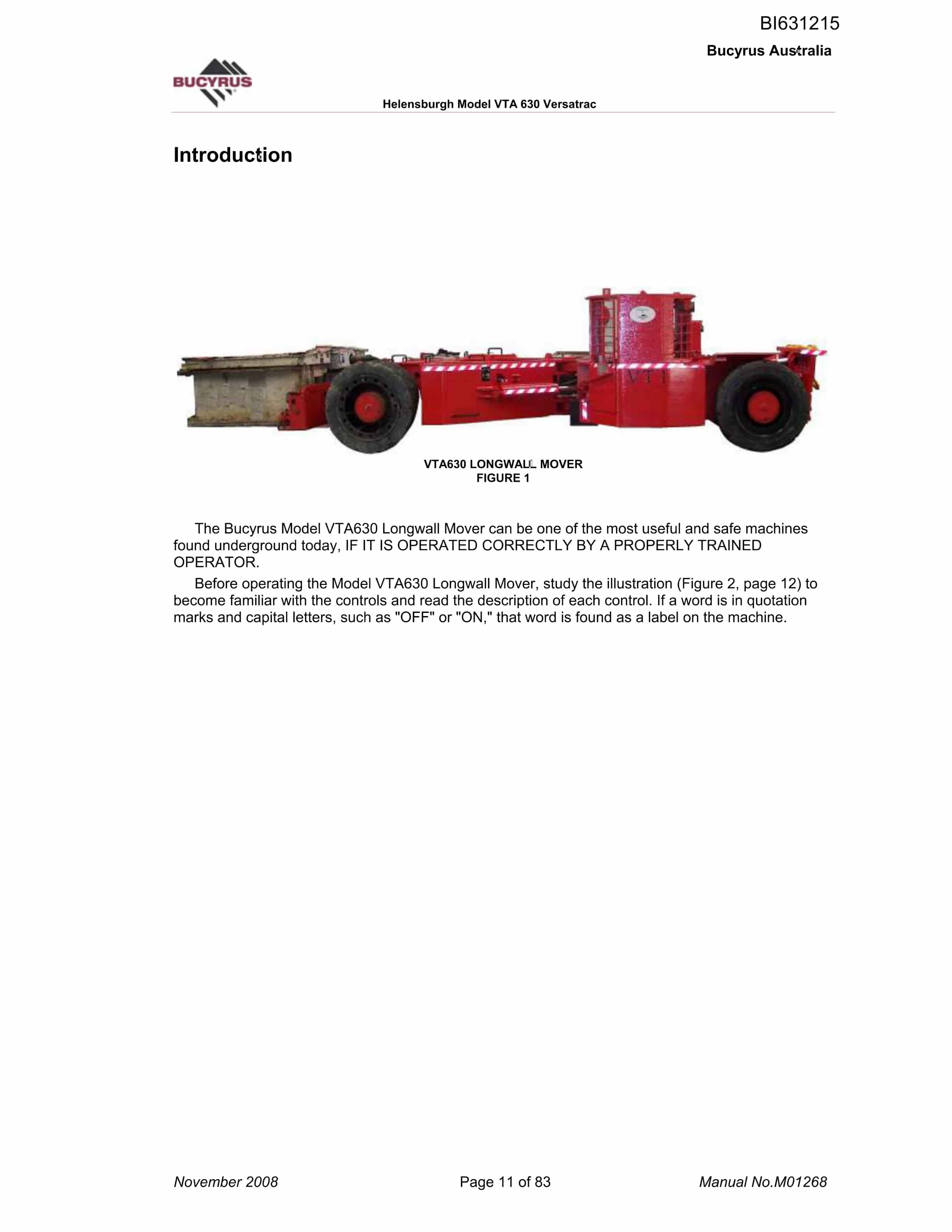 Bucyrus Versa Trac VTA 630 Helensburgh Coal Parts Catalog BI631215-3