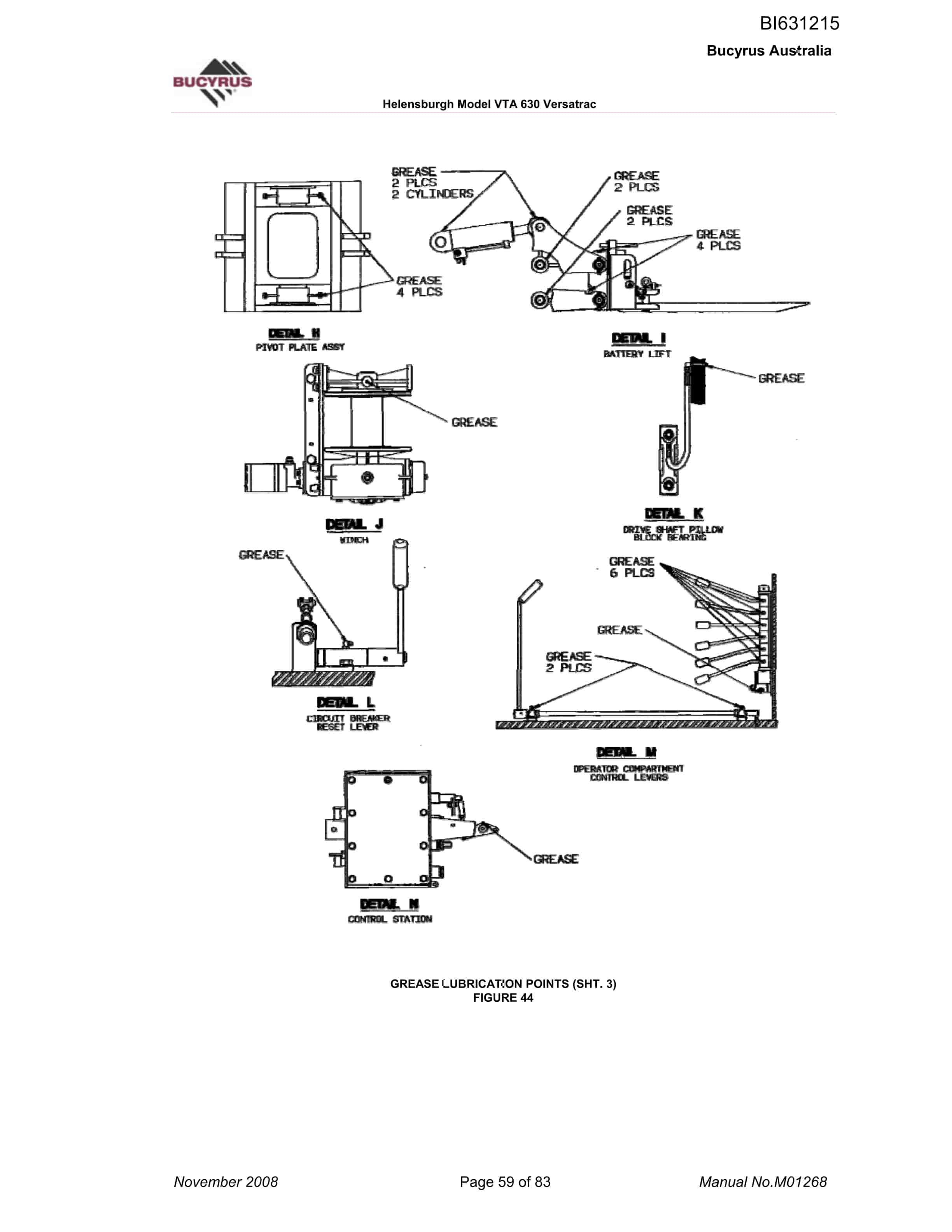 Bucyrus Versa Trac VTA 630 Helensburgh Coal Parts Catalog BI631215-5