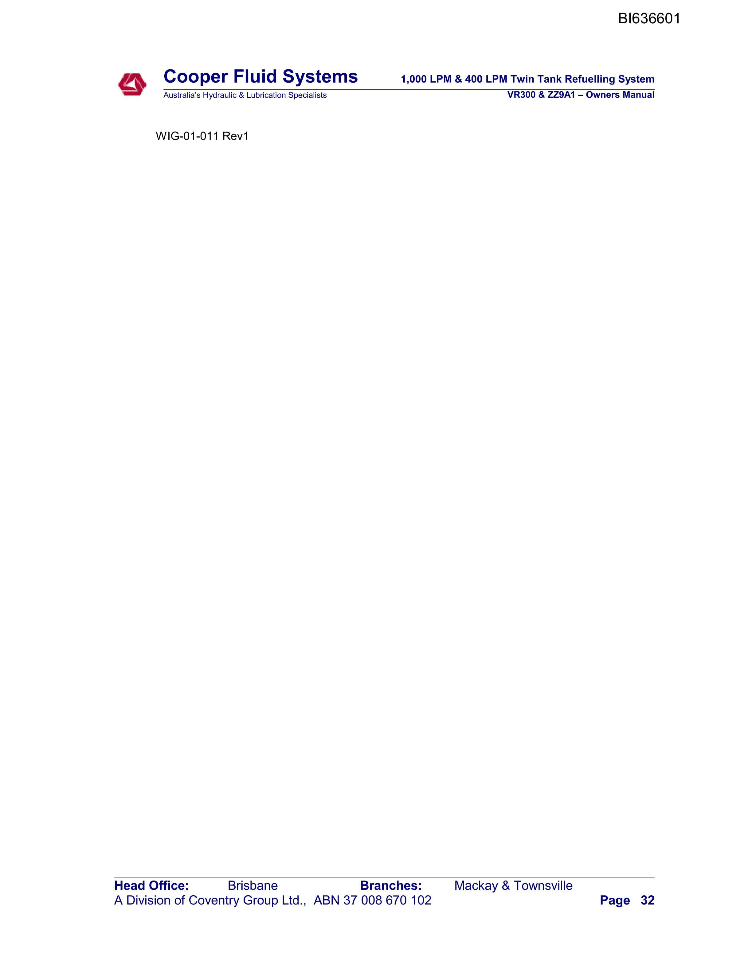 Bucyrus VR 300 Parts Catalog BI636601-2