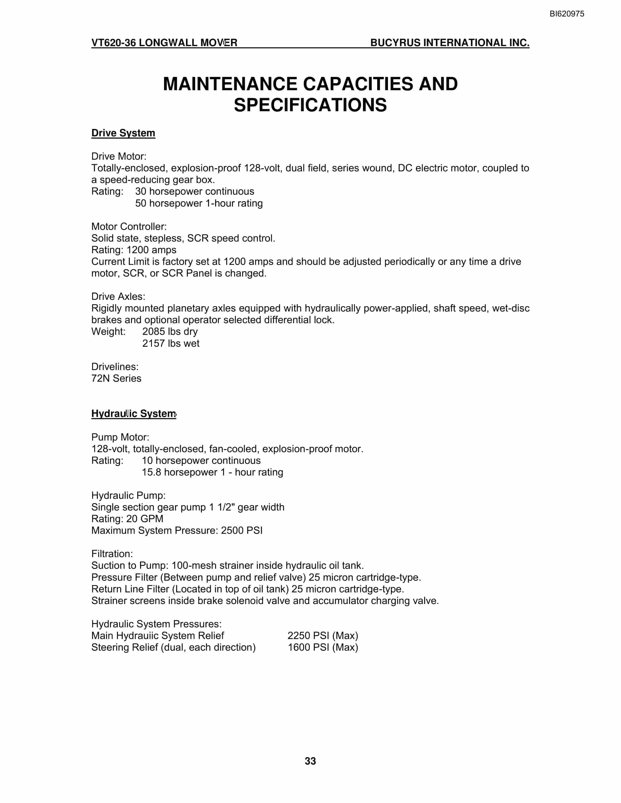 Bucyrus VT620-36 Series Longwall Mover Operation Manual BI620975-2