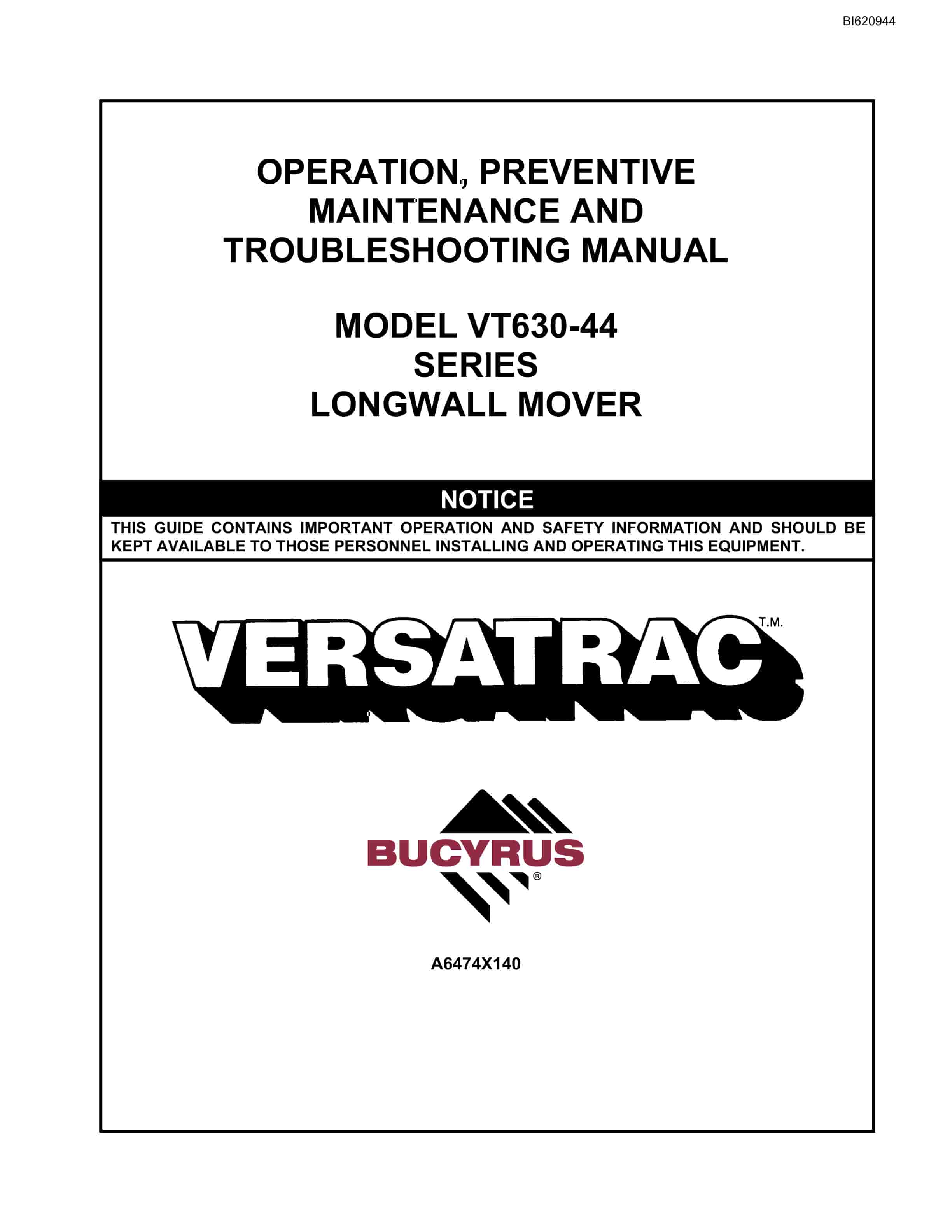 Bucyrus VT630-44 Longwall Mover Operation Manual BI620944