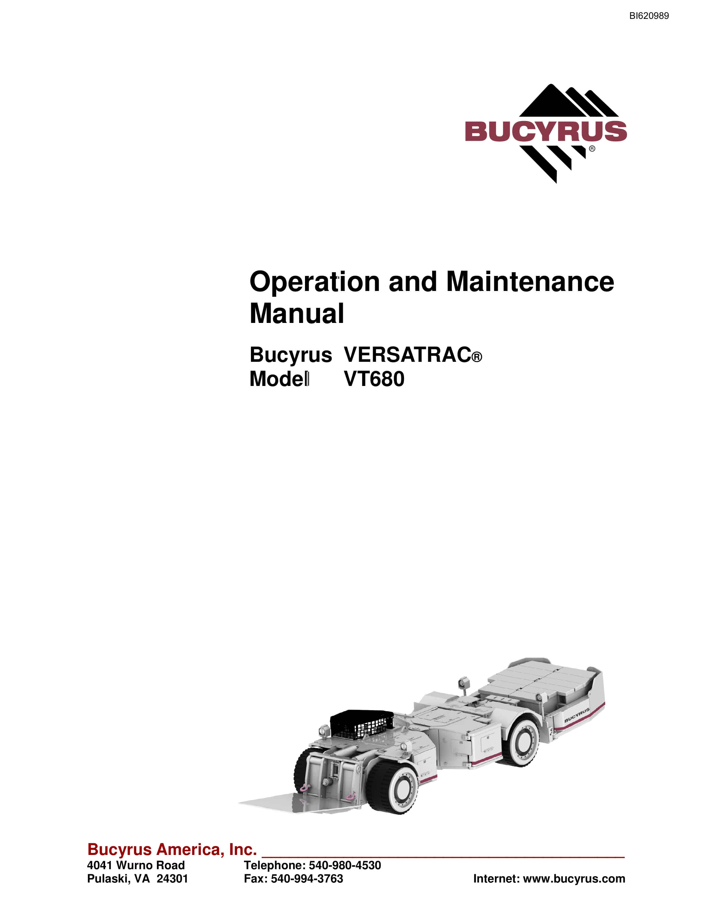 Bucyrus VT680 VERSATRAC Operation And Maintenance Manual BI620989