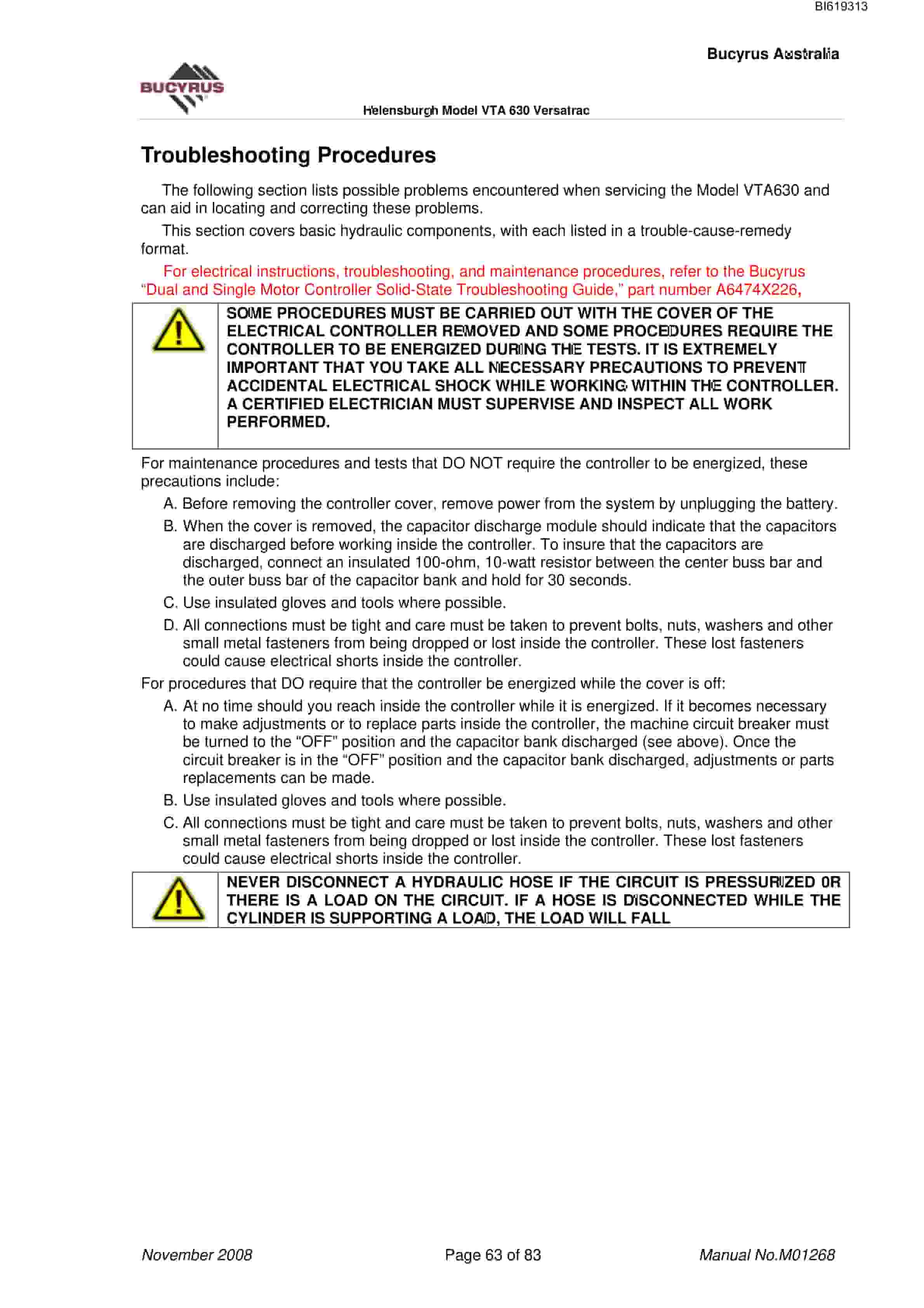 Bucyrus VTA 630 Versatrac Helensburgh Technical Manual BI619313-4
